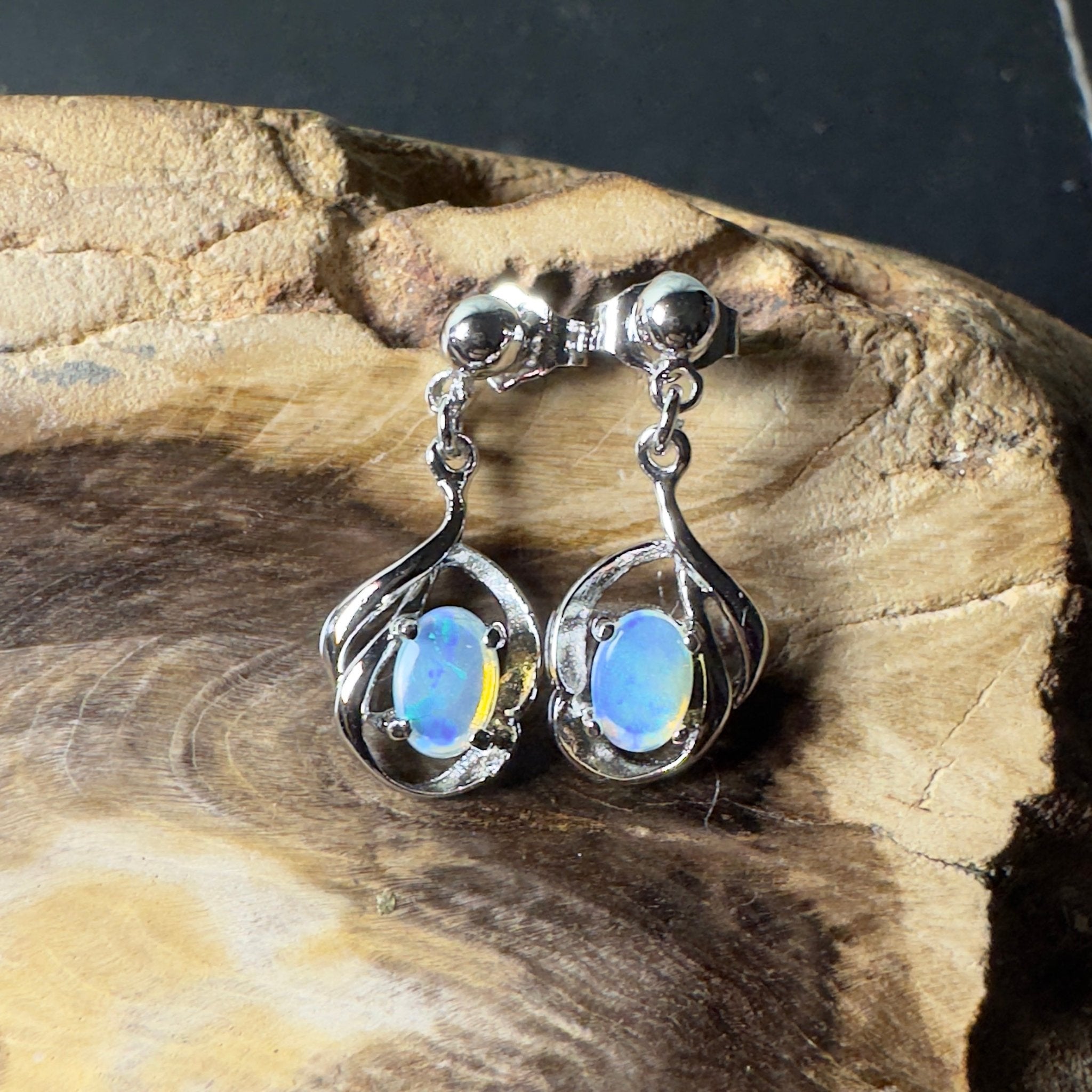 Tidepool Flash - 1ct Lightning Ridge Opal 925 Silver Earrings