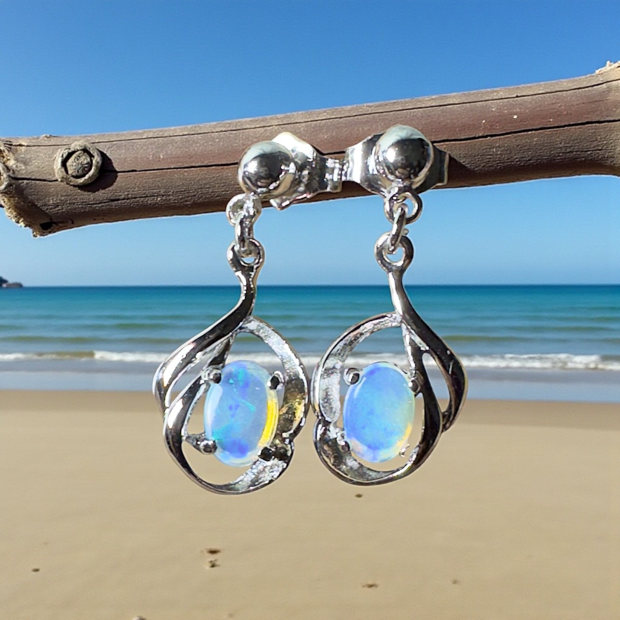 Tidepool Flash - 1ct Lightning Ridge Opal 925 Silver Earrings