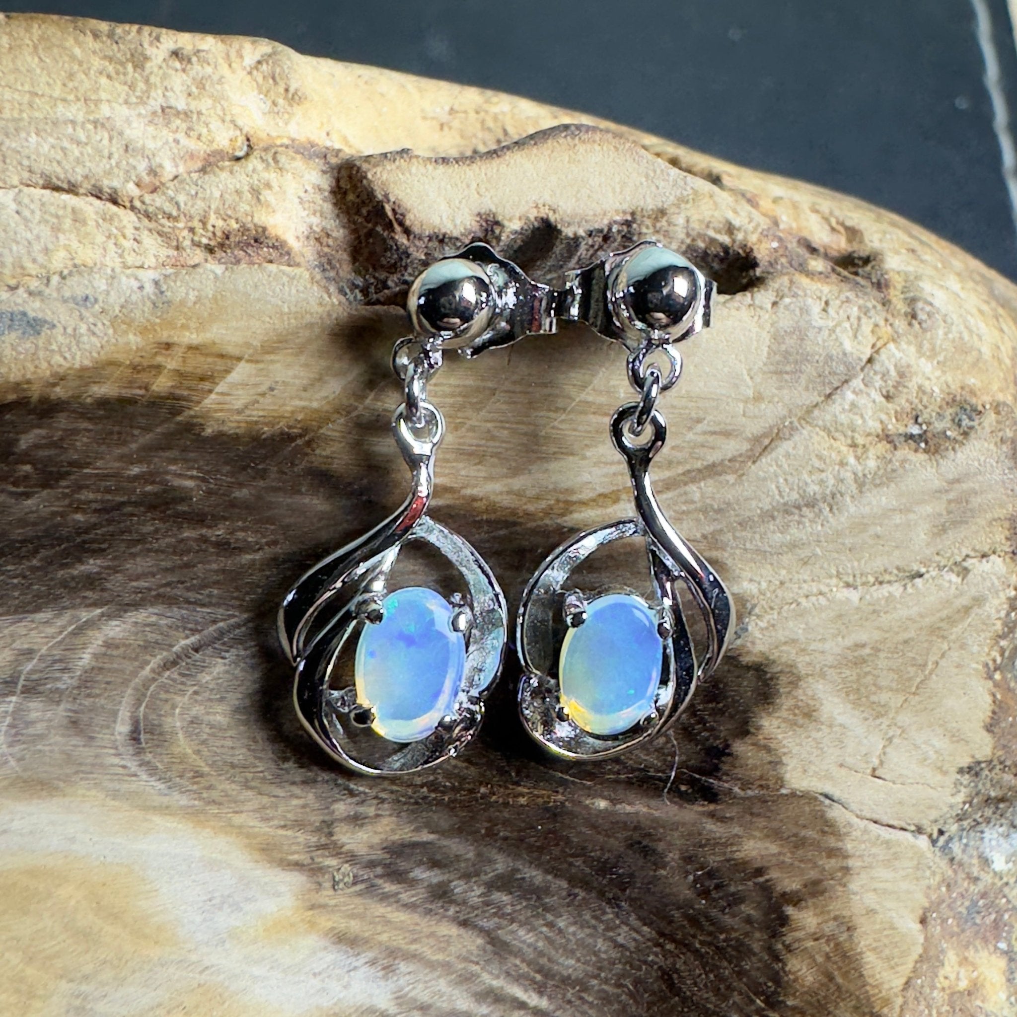 Tidepool Flash - 1ct Lightning Ridge Opal 925 Silver Earrings