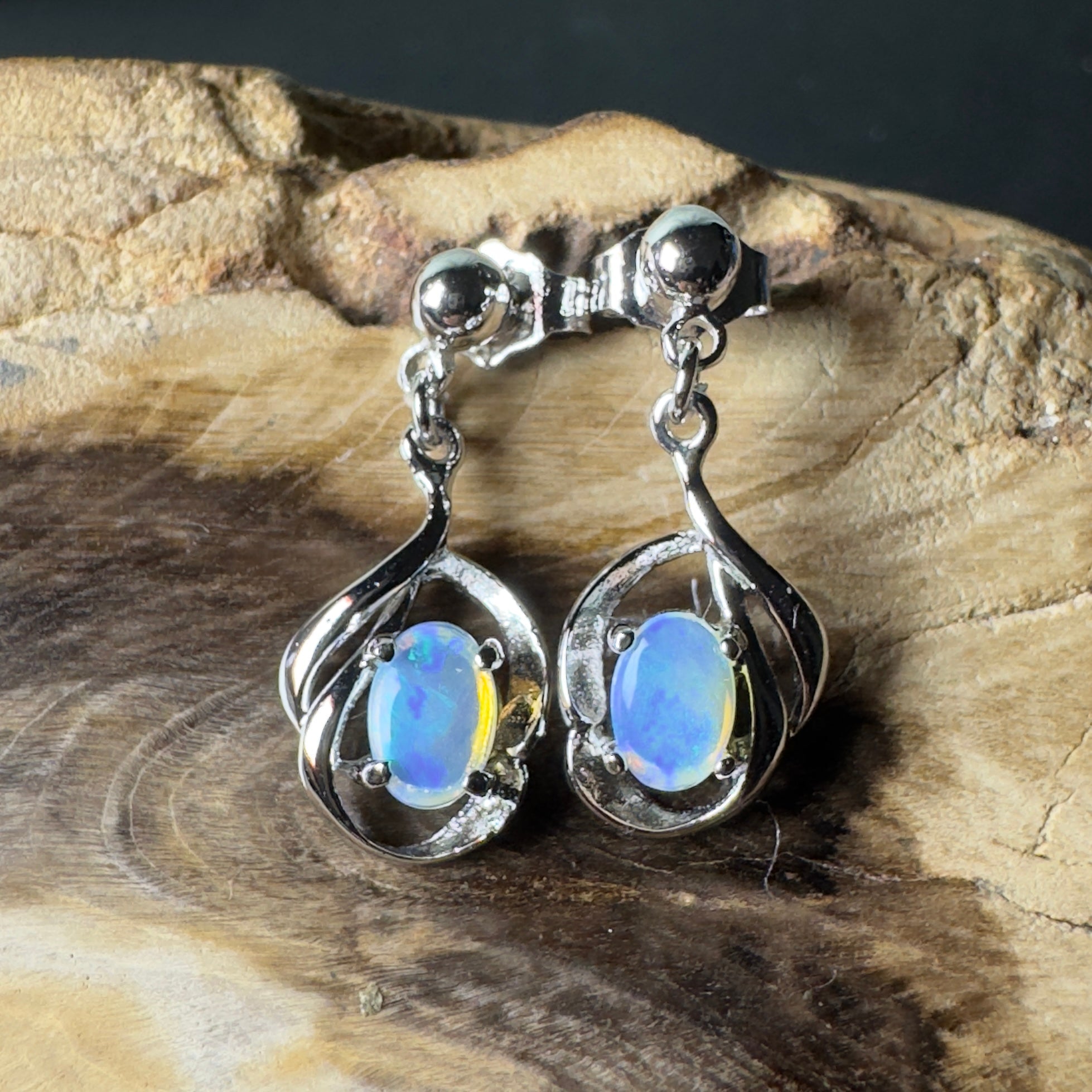 Tidepool Flash - 1ct Lightning Ridge Opal 925 Silver Earrings