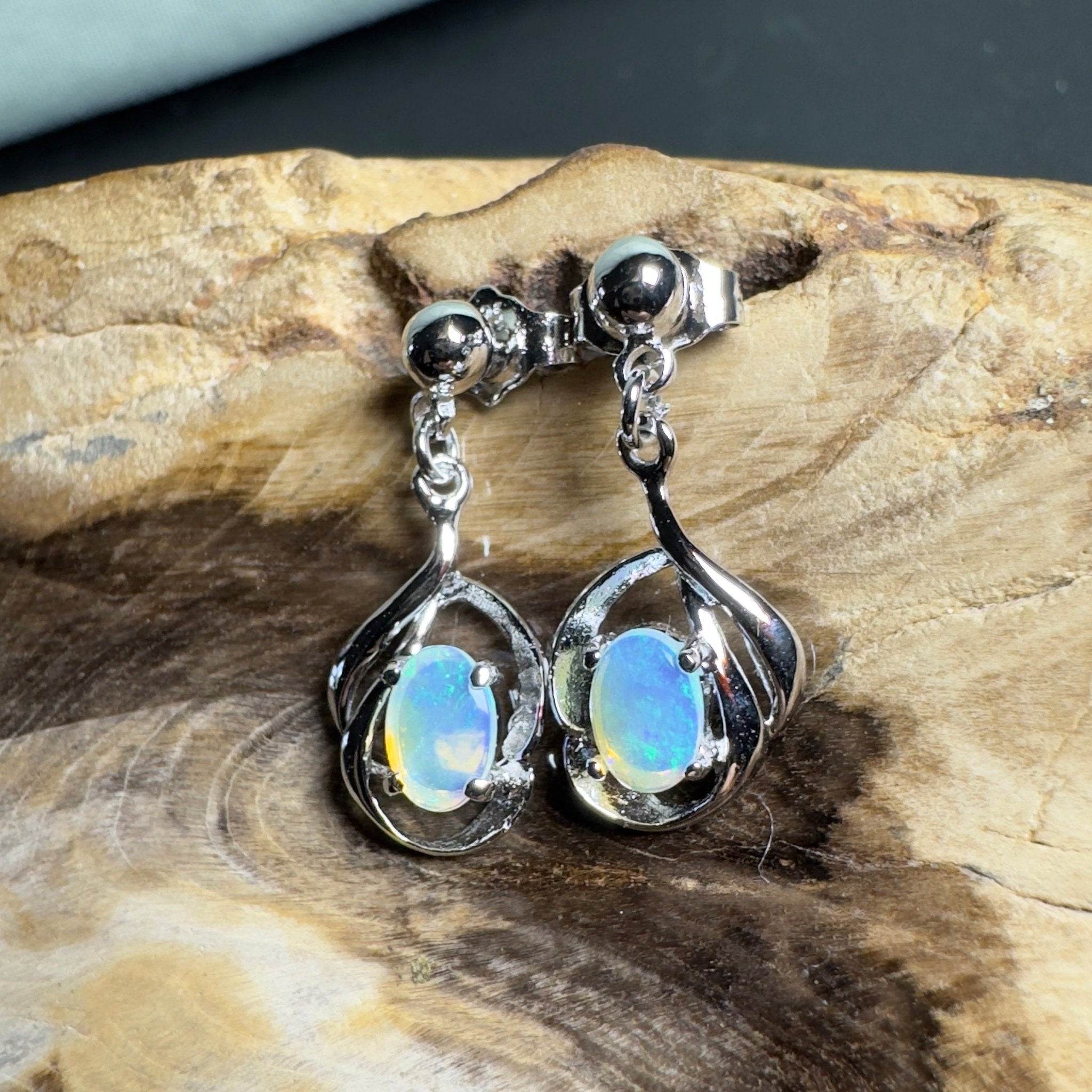 Tidepool Flash - 1ct Lightning Ridge Opal 925 Silver Earrings