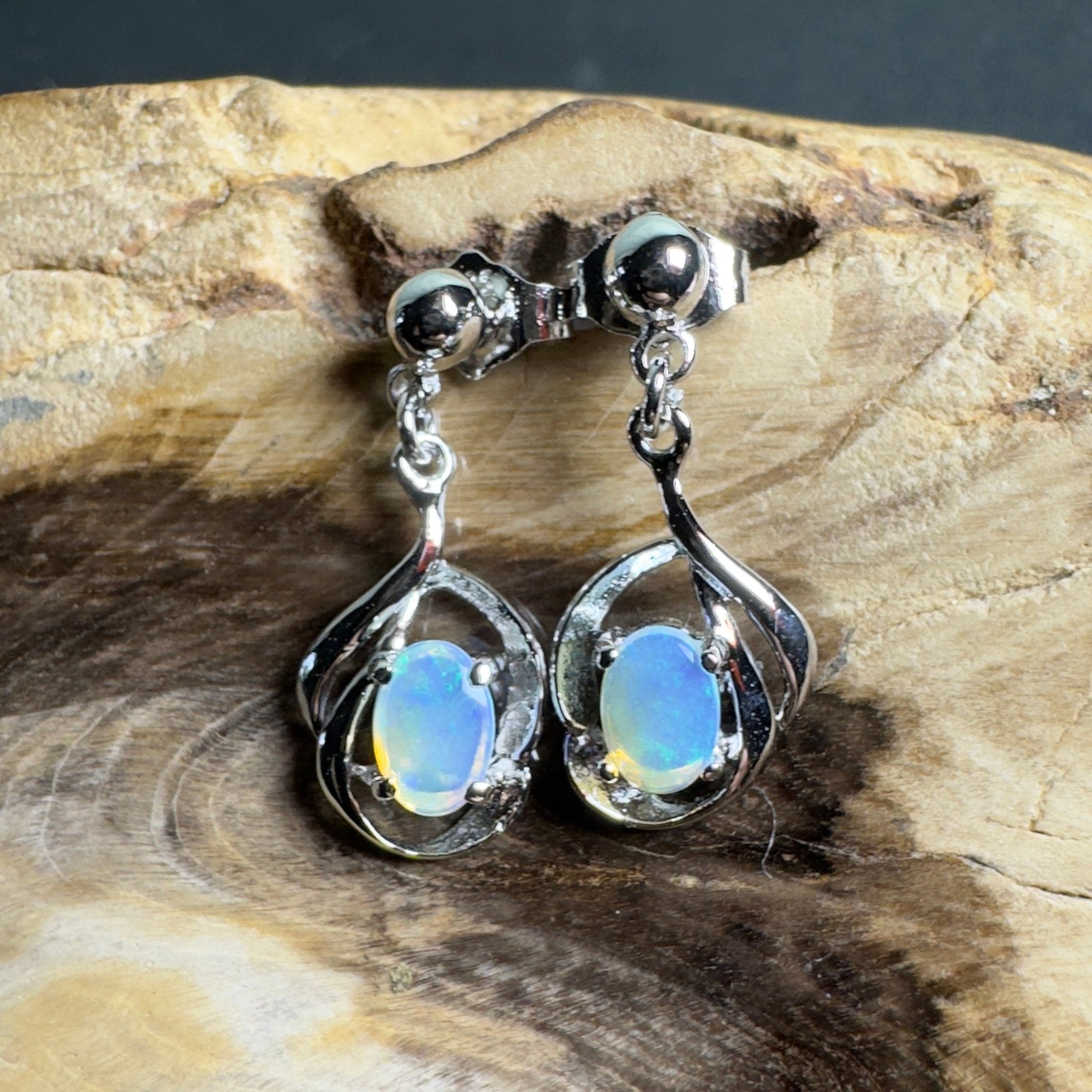 Tidepool Flash - 1ct Lightning Ridge Opal 925 Silver Earrings