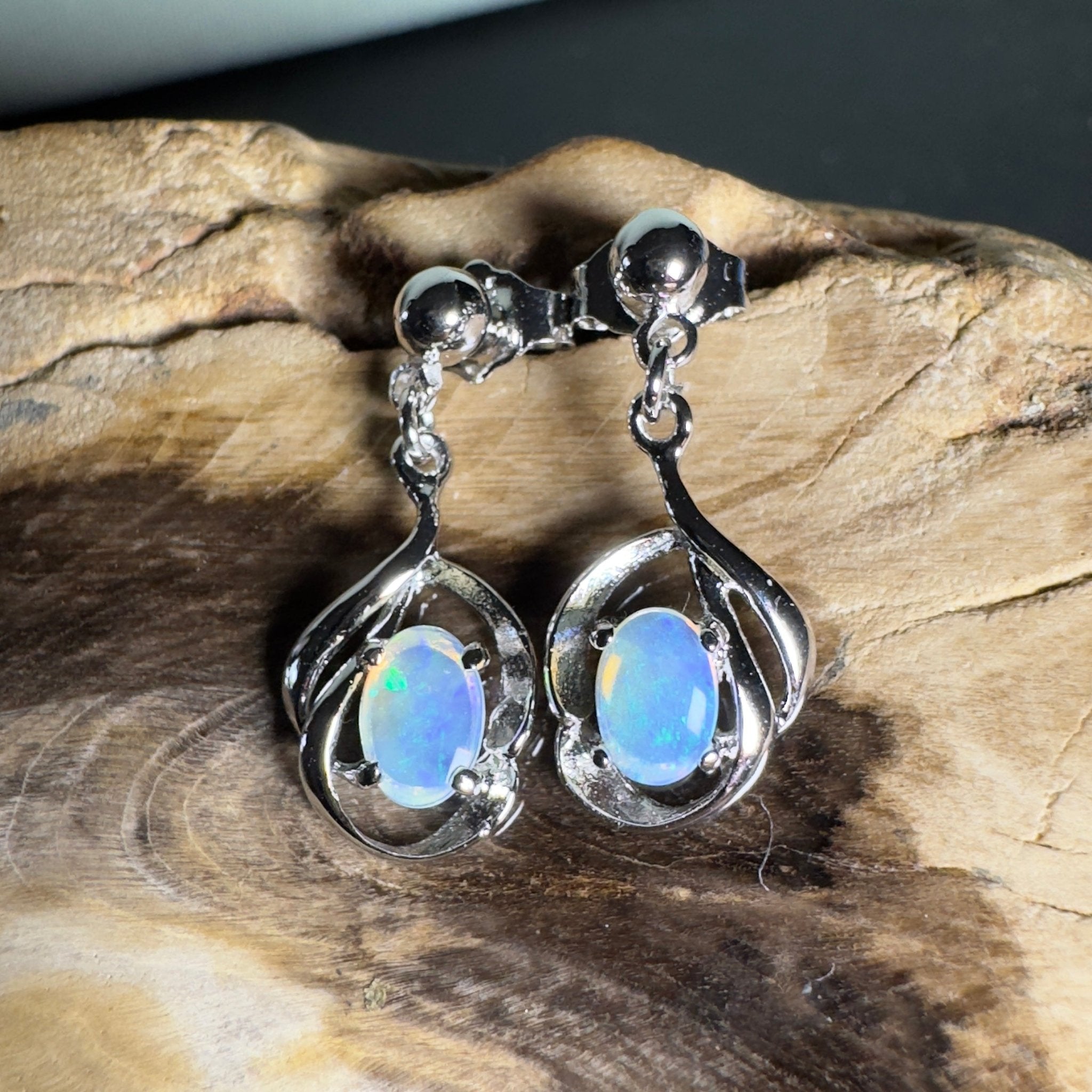 Tidepool Flash - 1ct Lightning Ridge Opal 925 Silver Earrings