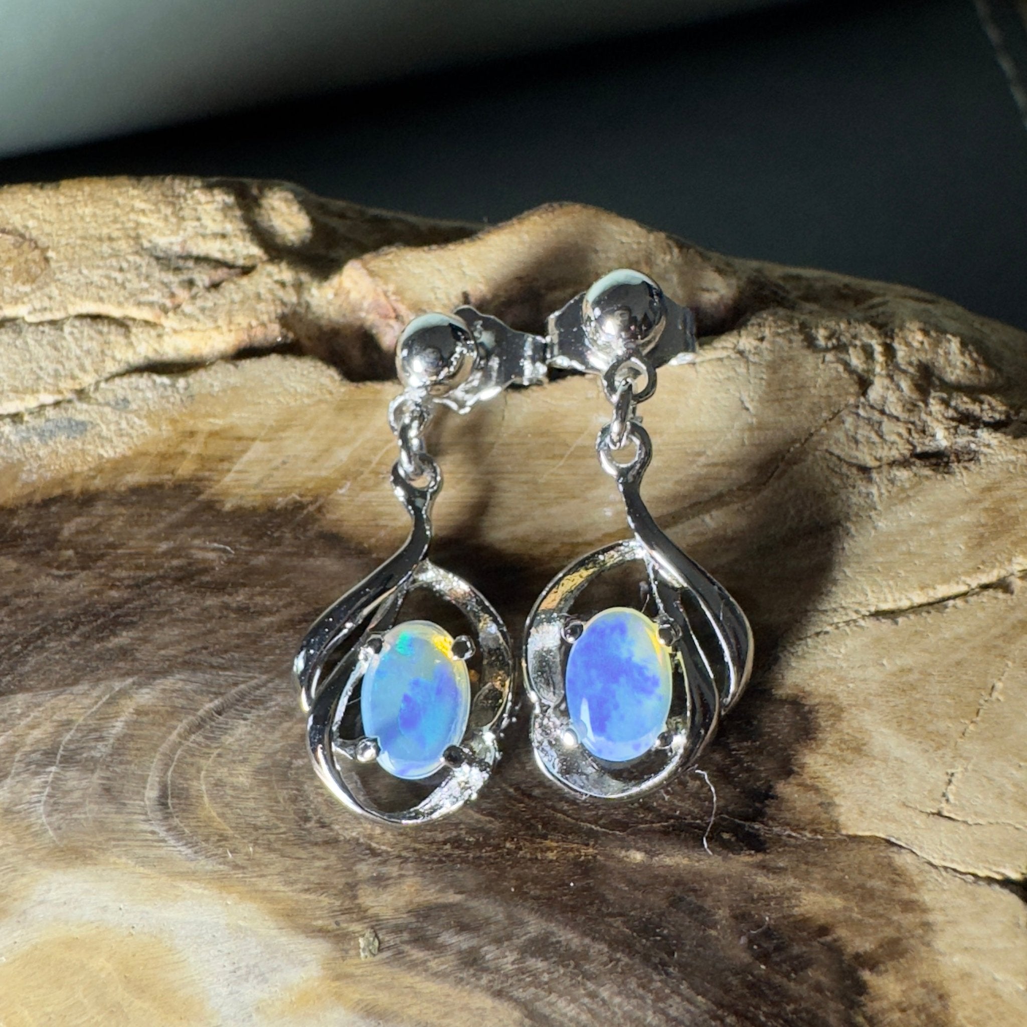 Tidepool Flash - 1ct Lightning Ridge Opal 925 Silver Earrings