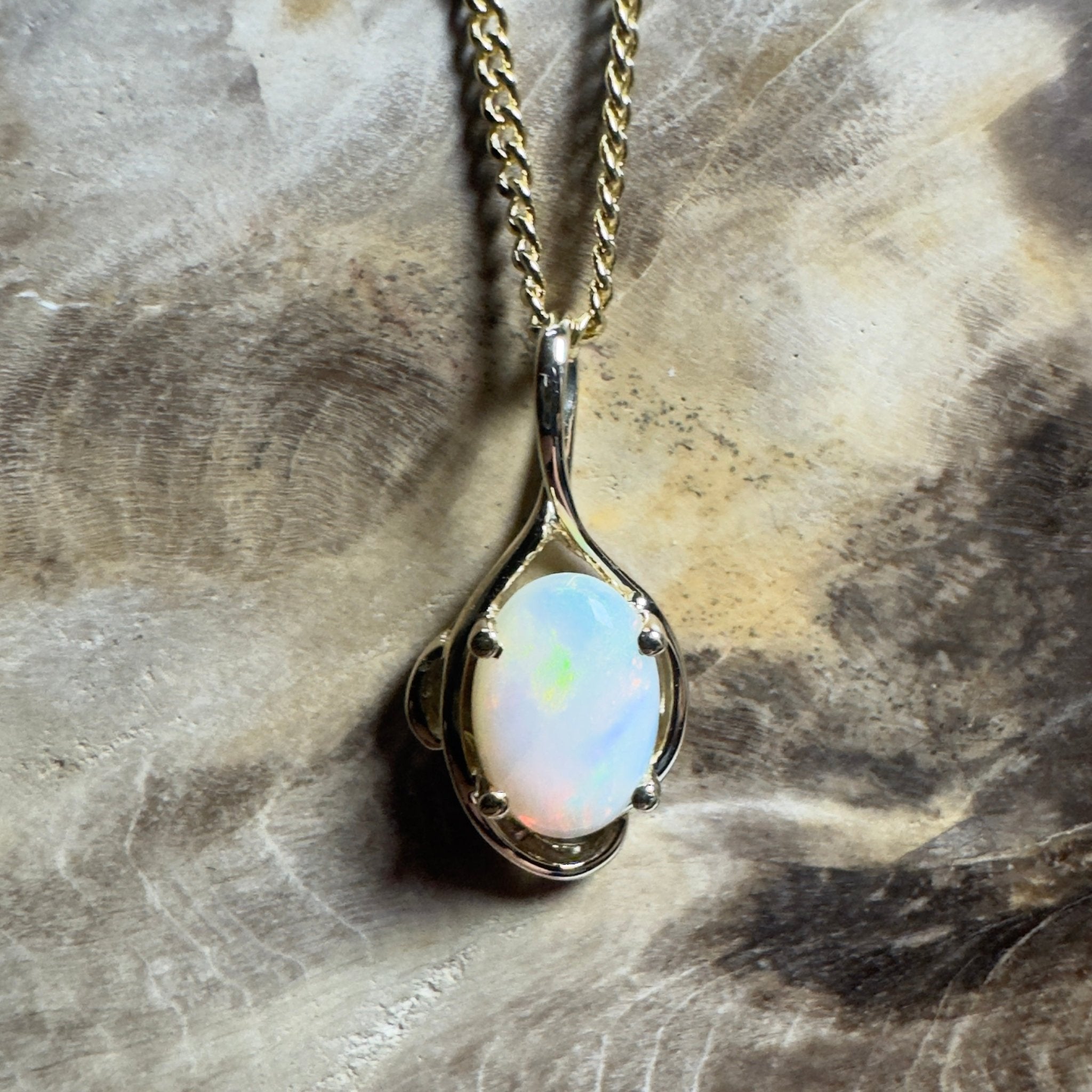 Tjoritja Fire ~ 9ct Solid Gold 0.6ct Coober Pedy Opal Pendant