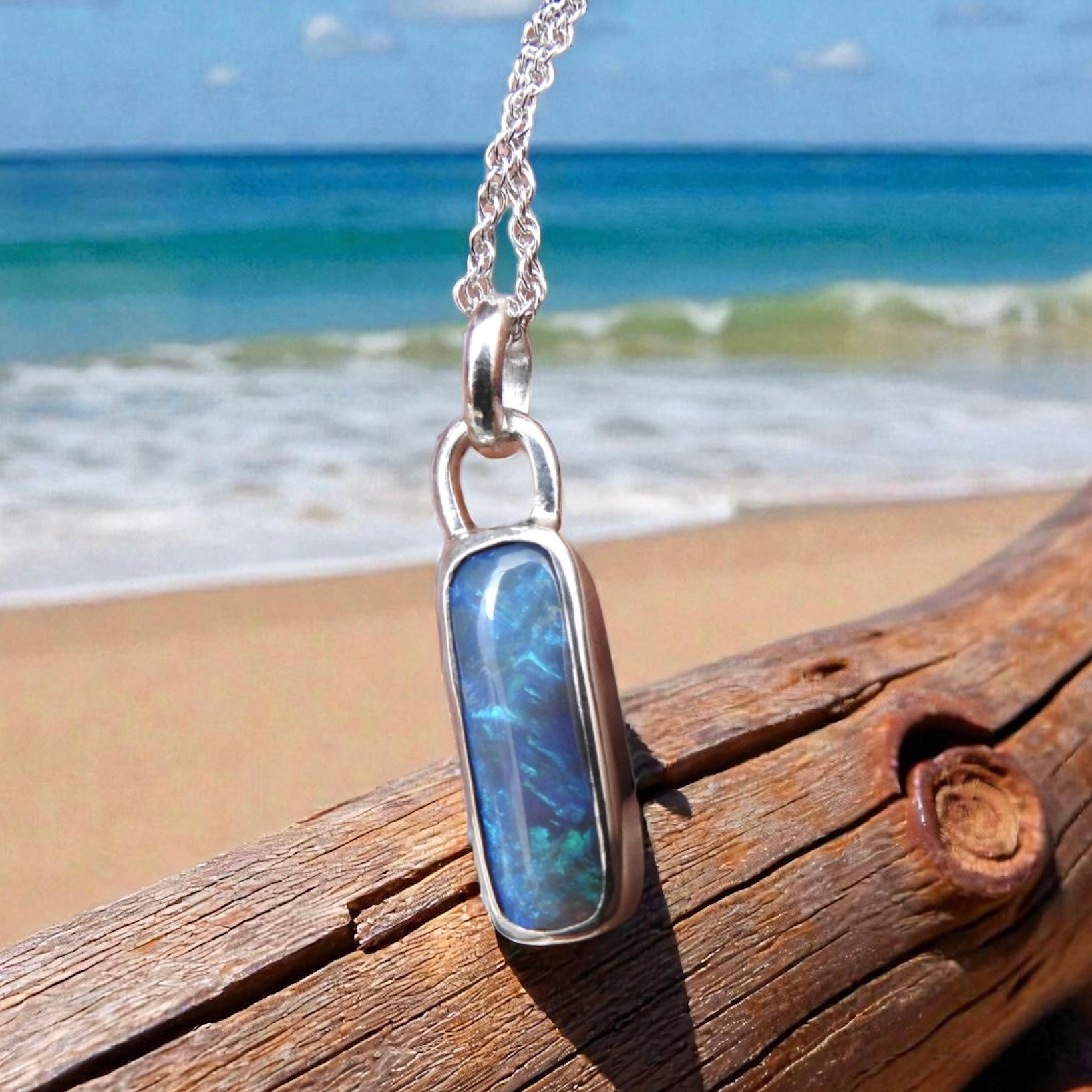 Torndirrup Blueway – 3.7ct Solid Lightning Ridge Black Opal 925 Sterling Silver Pendant Necklace