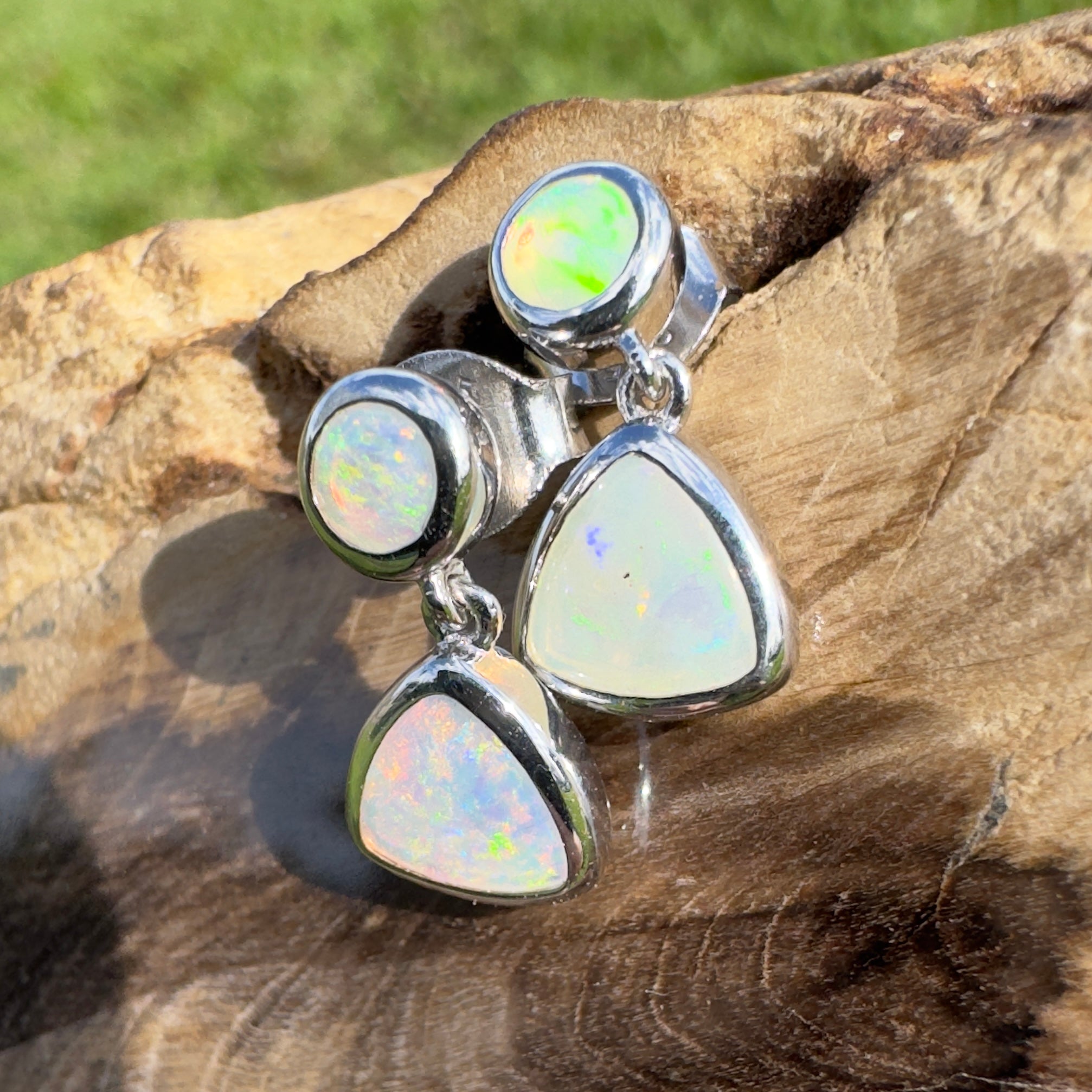 Torquay Tide ~ 1.1ct Solid Coober Pedy Crystal Opal Earrings