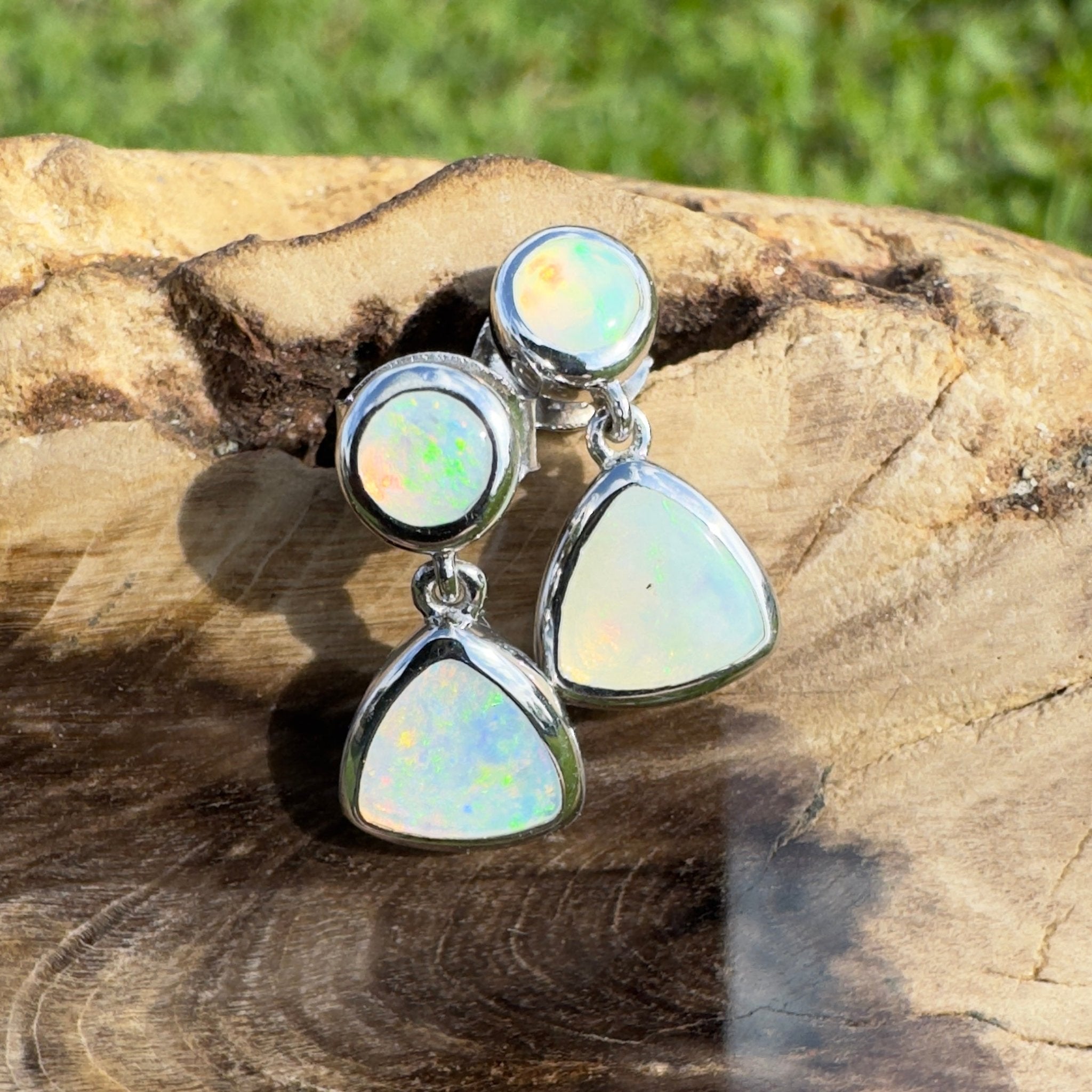 Torquay Tide ~ 1.1ct Solid Coober Pedy Crystal Opal Earrings
