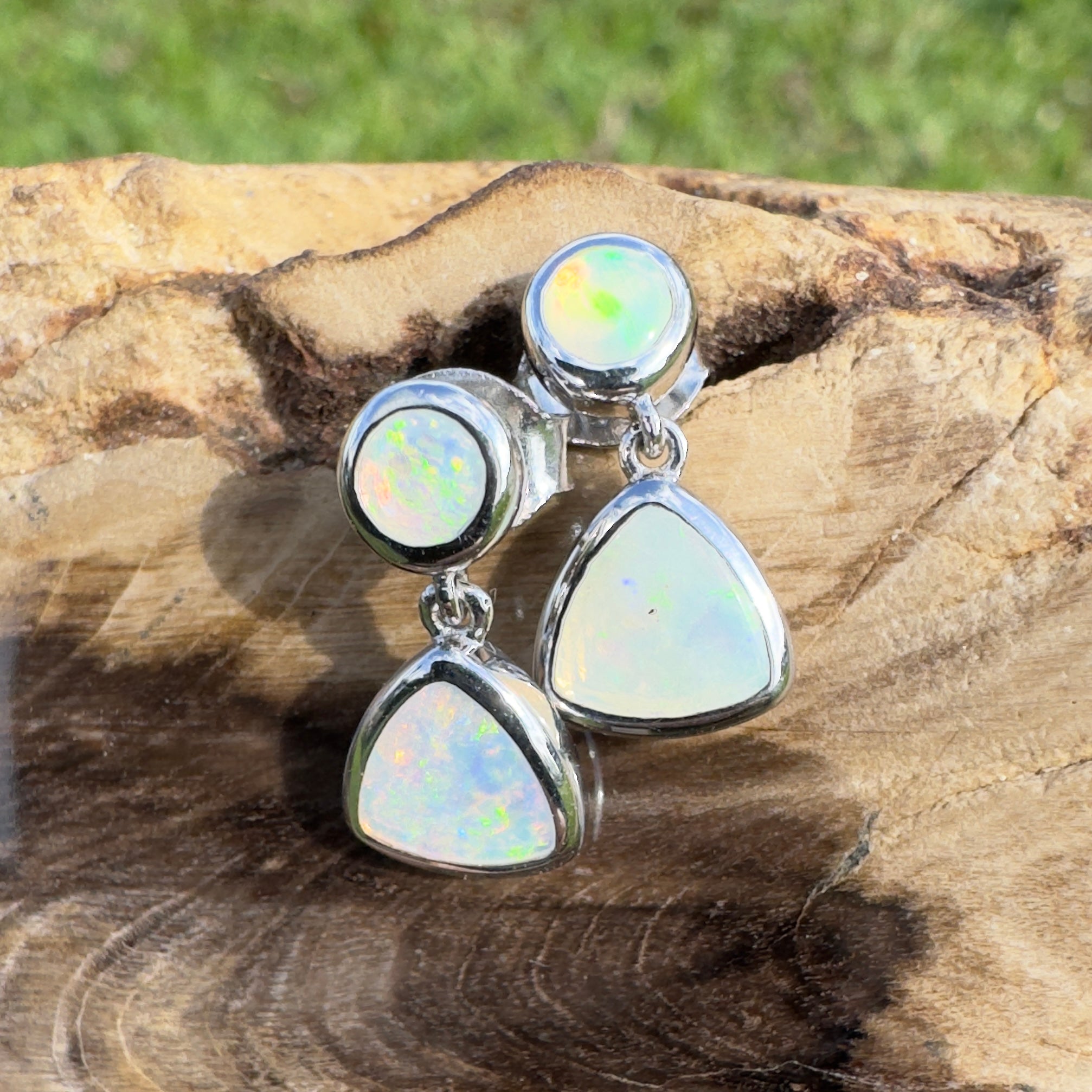 Torquay Tide ~ 1.1ct Solid Coober Pedy Crystal Opal Earrings