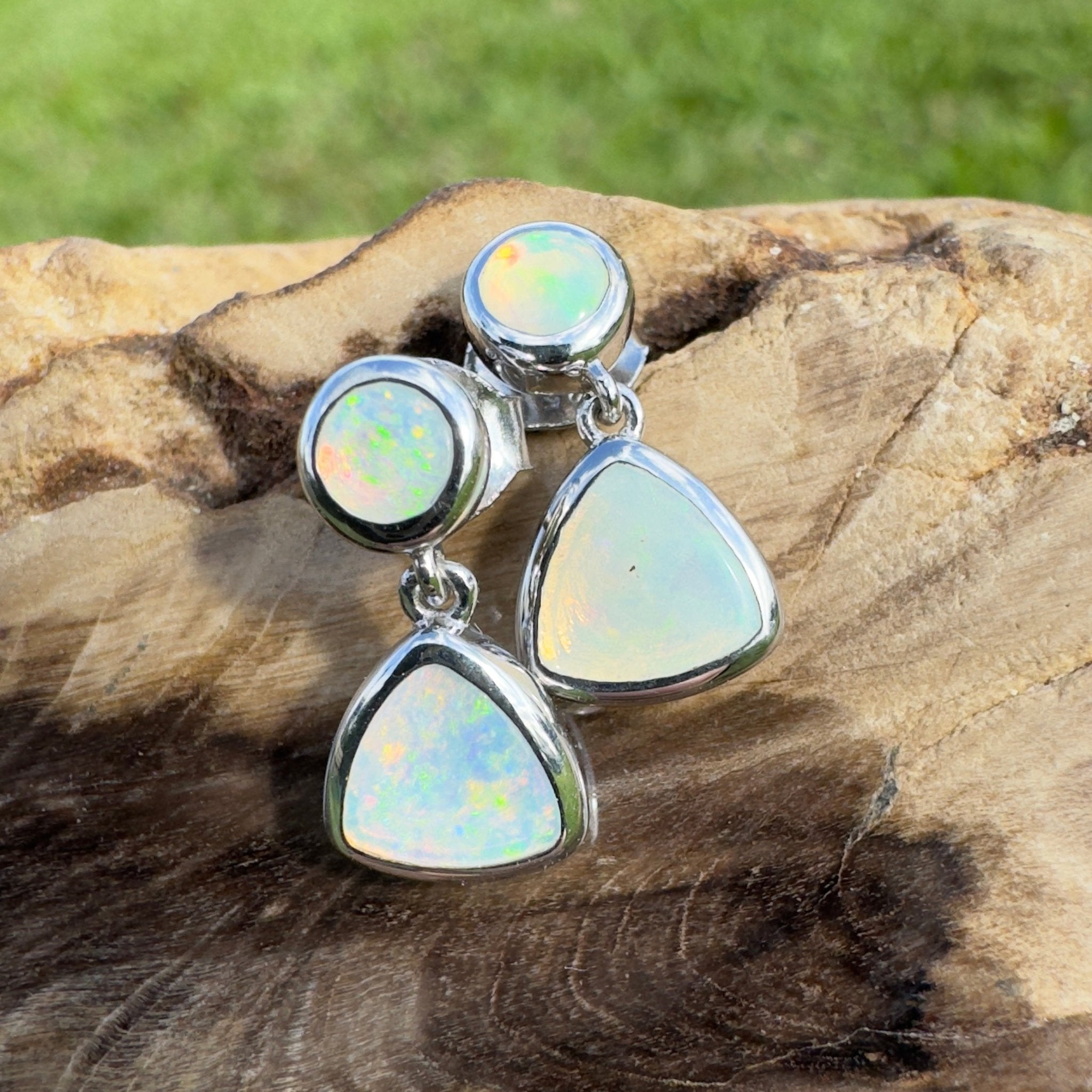 Torquay Tide ~ 1.1ct Solid Coober Pedy Crystal Opal Earrings