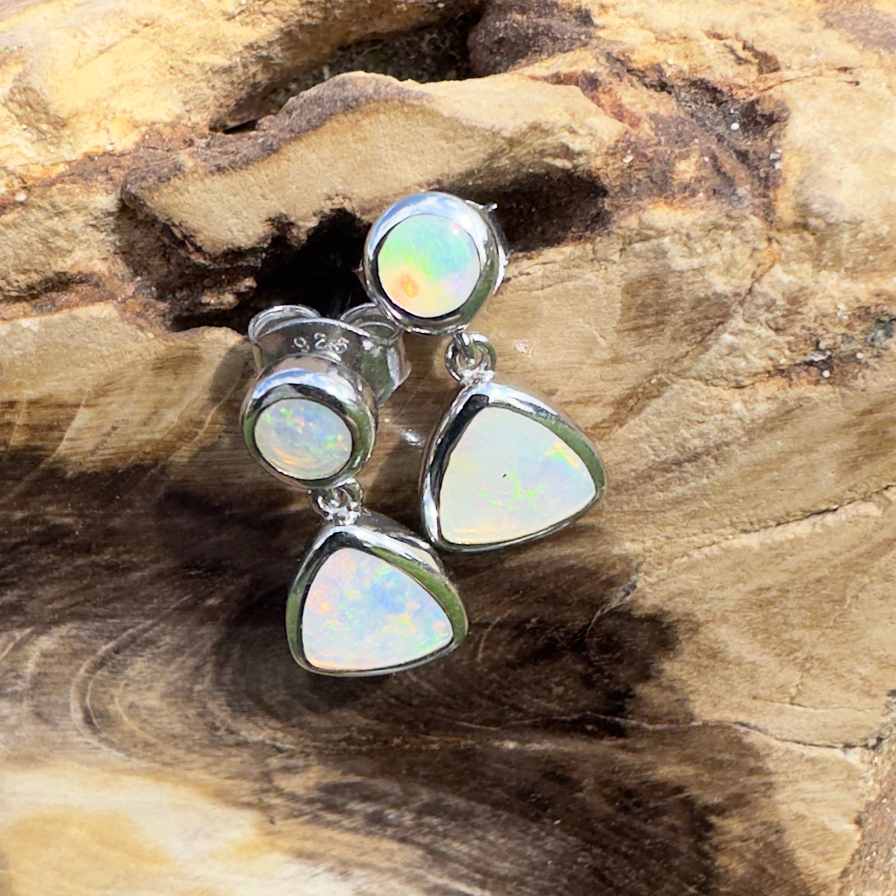 Torquay Tide ~ 1.1ct Solid Coober Pedy Crystal Opal Earrings