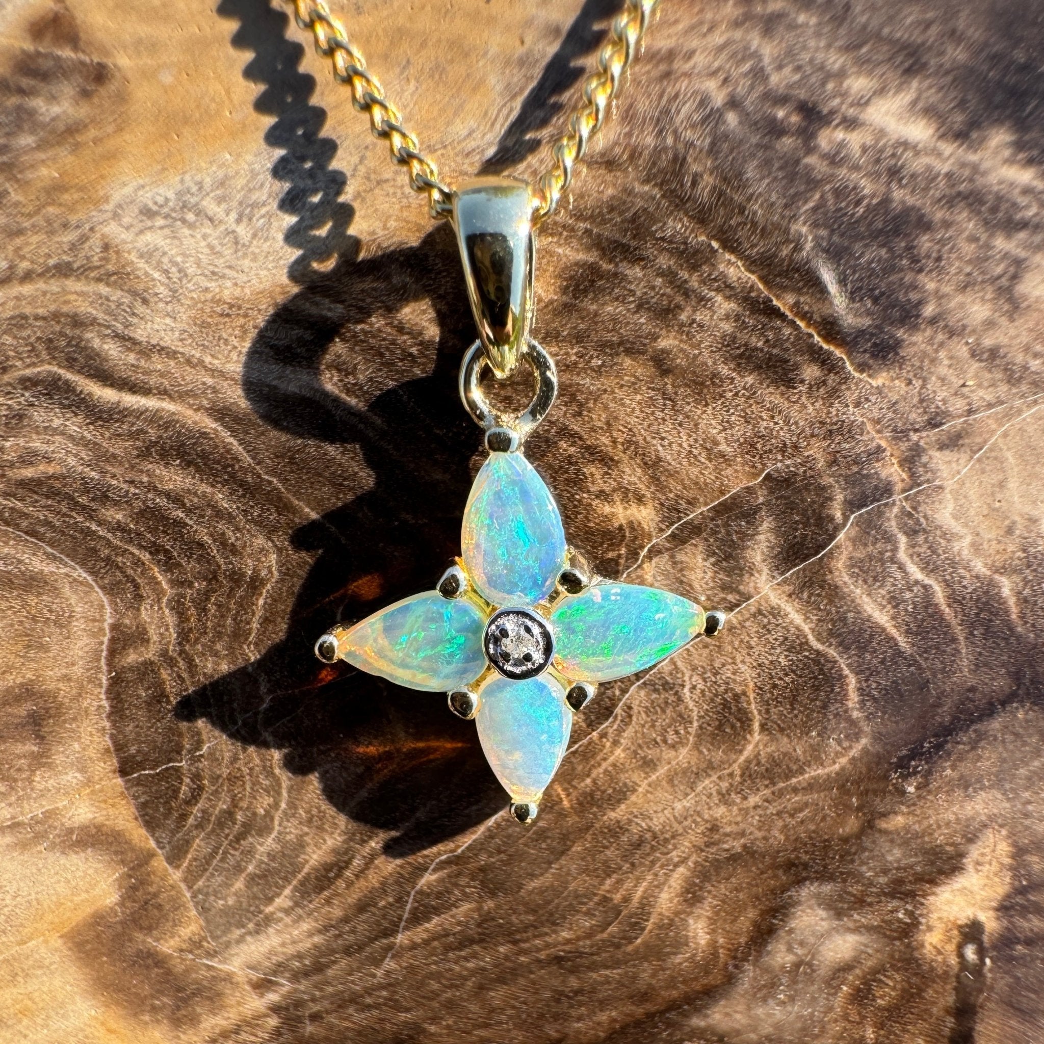 Torres Tide ~ 9ct Solid Gold 0.5ct Coober Pedy Crystal Opal Pendant