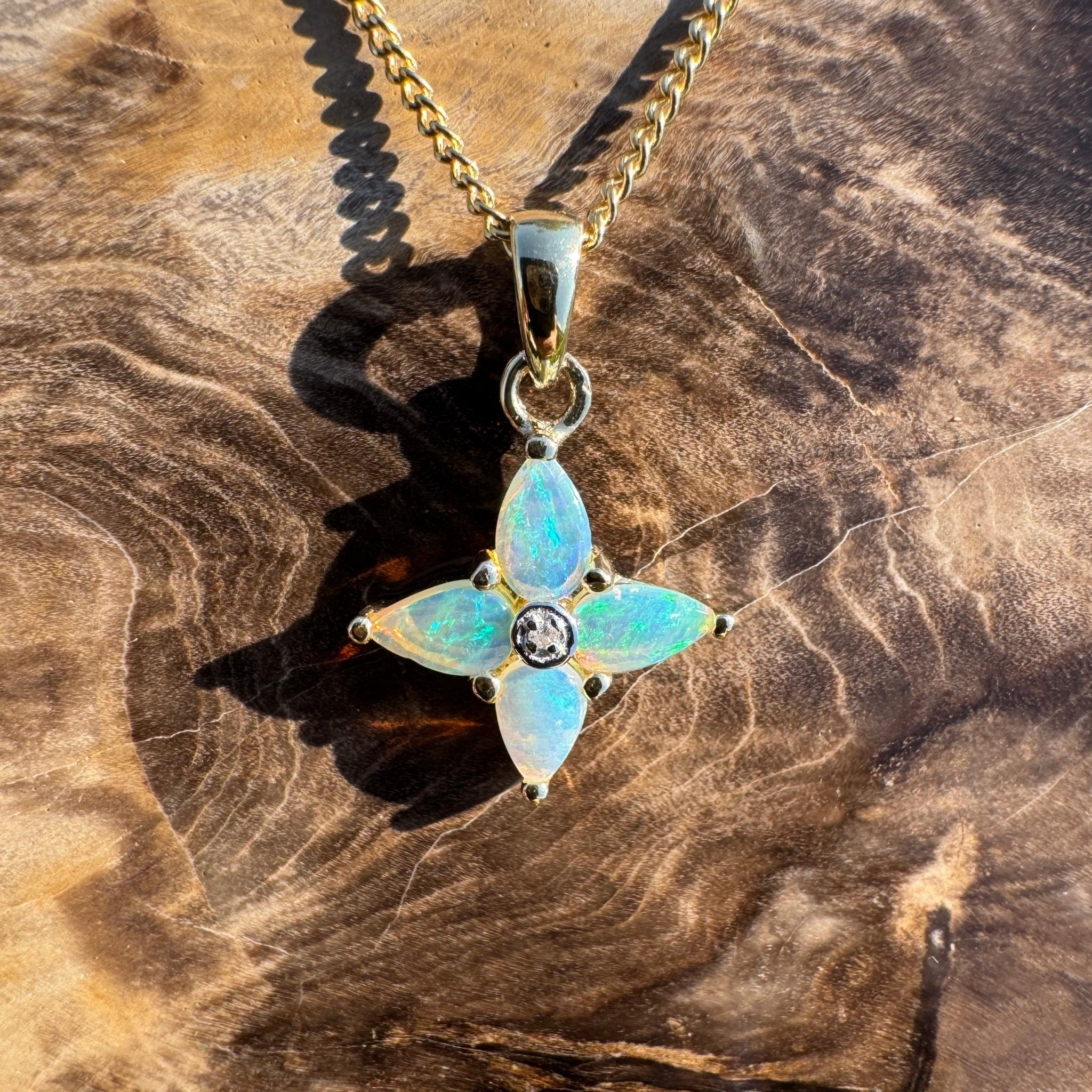 Torres Tide ~ 9ct Solid Gold 0.5ct Coober Pedy Crystal Opal Pendant