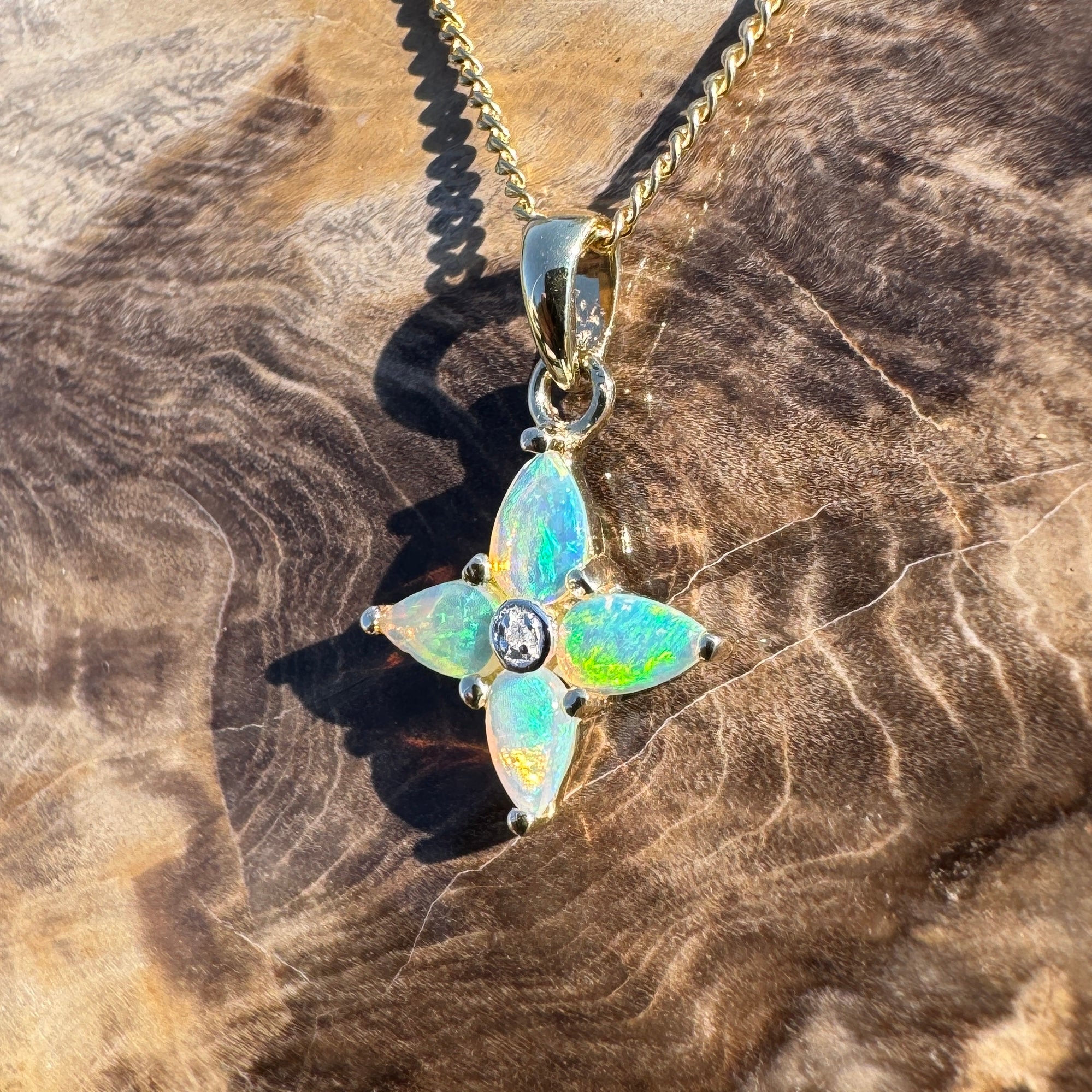 Torres Tide ~ 9ct Solid Gold 0.5ct Coober Pedy Crystal Opal Pendant