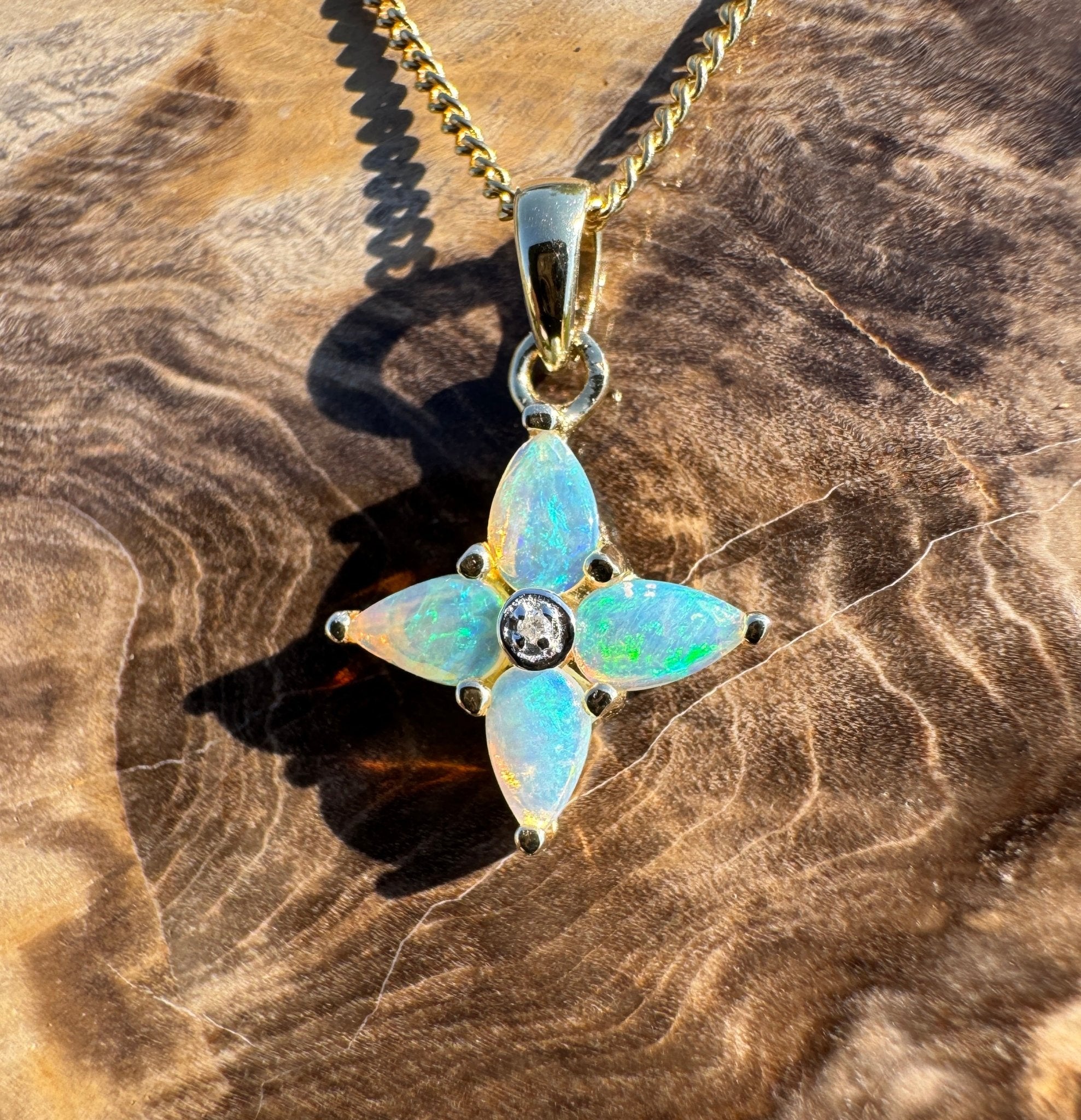 Torres Tide ~ 9ct Solid Gold 0.5ct Coober Pedy Crystal Opal Pendant