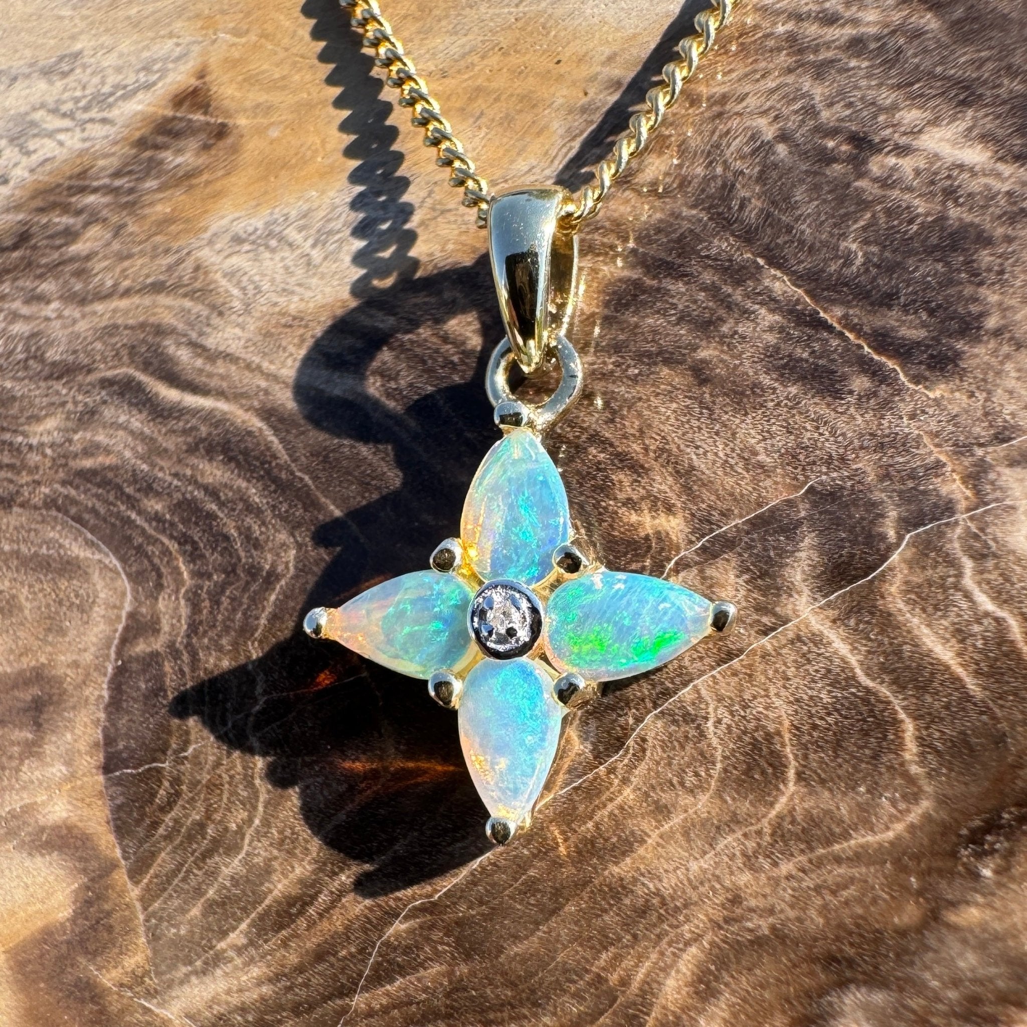 Torres Tide ~ 9ct Solid Gold 0.5ct Coober Pedy Crystal Opal Pendant