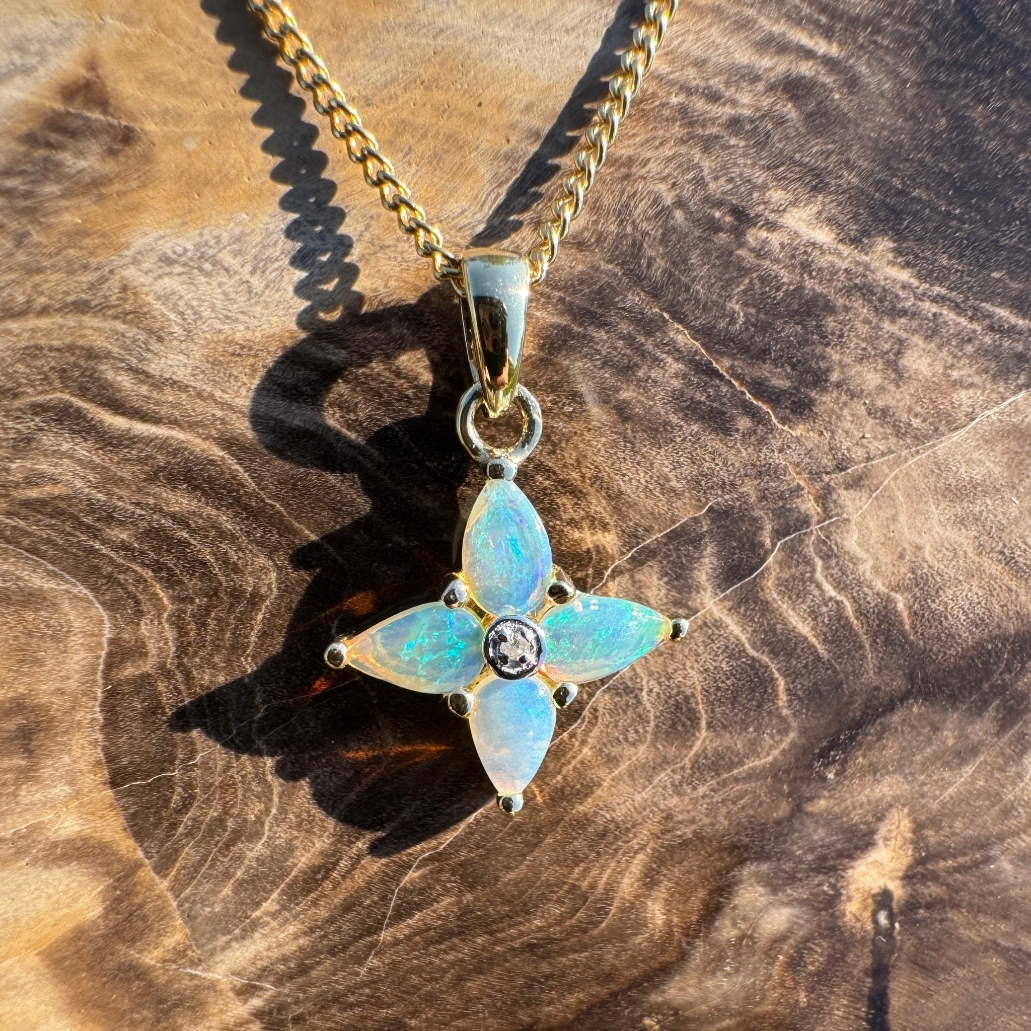 Torres Tide ~ 9ct Solid Gold 0.5ct Coober Pedy Crystal Opal Pendant