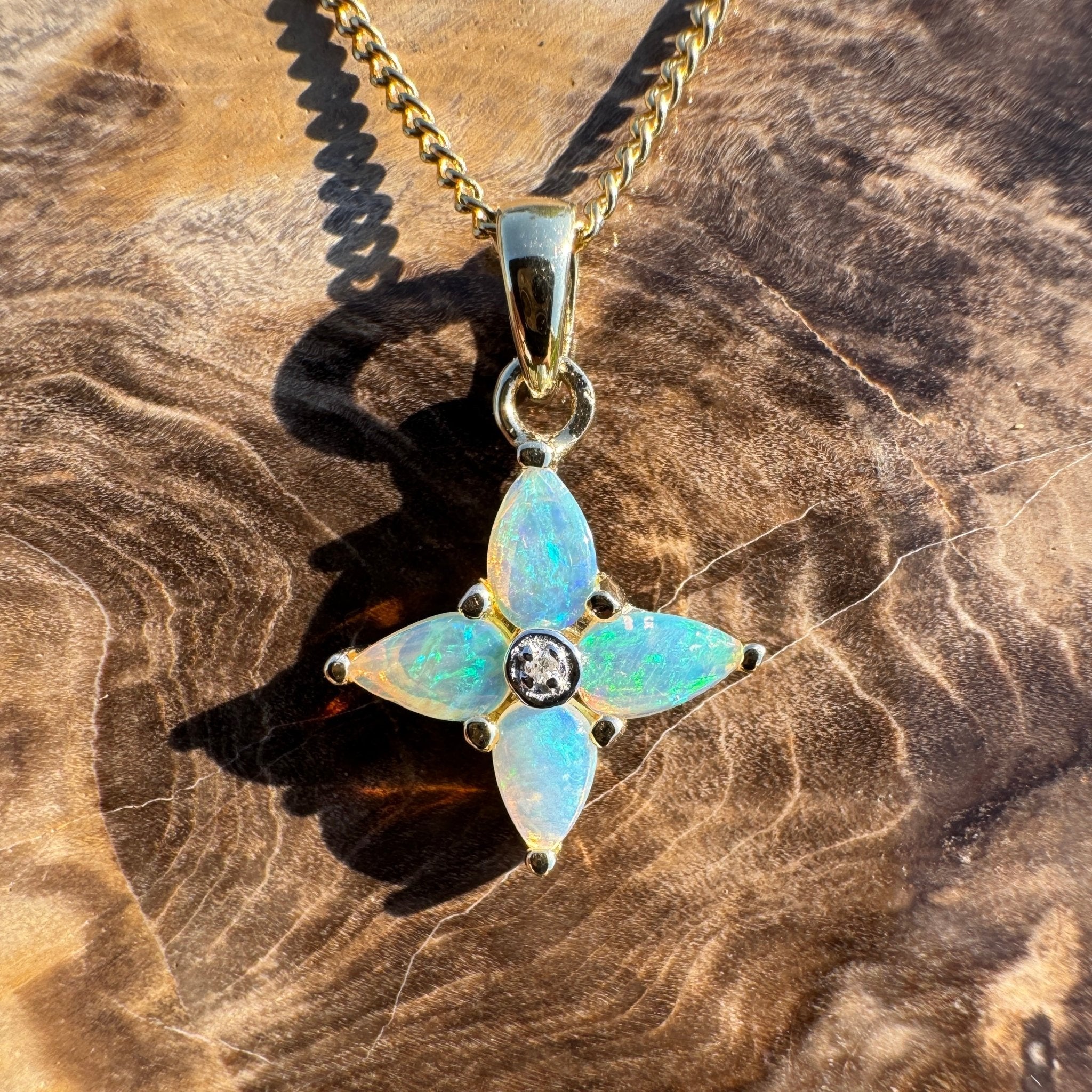 Torres Tide ~ 9ct Solid Gold 0.5ct Coober Pedy Crystal Opal Pendant