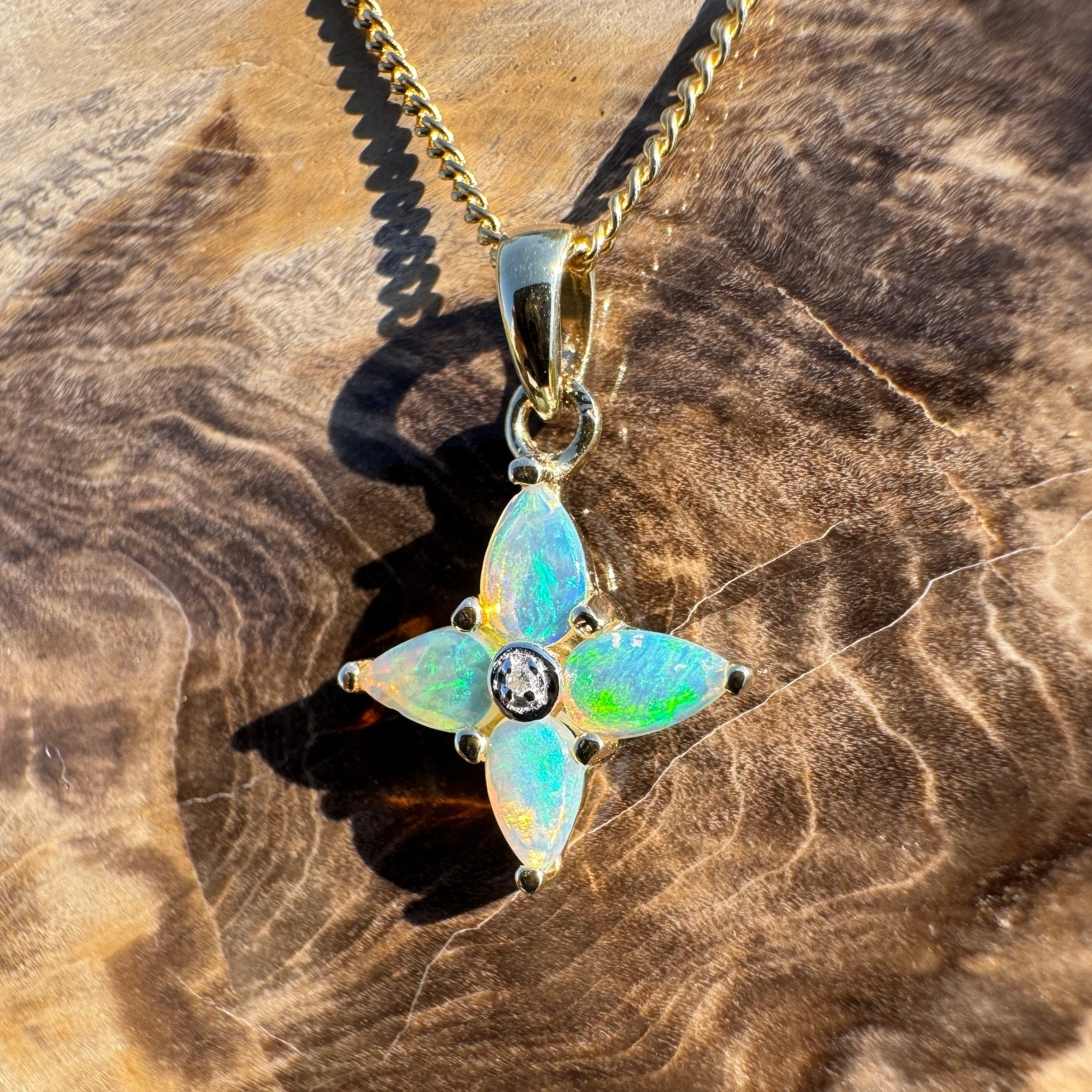 Torres Tide ~ 9ct Solid Gold 0.5ct Coober Pedy Crystal Opal Pendant