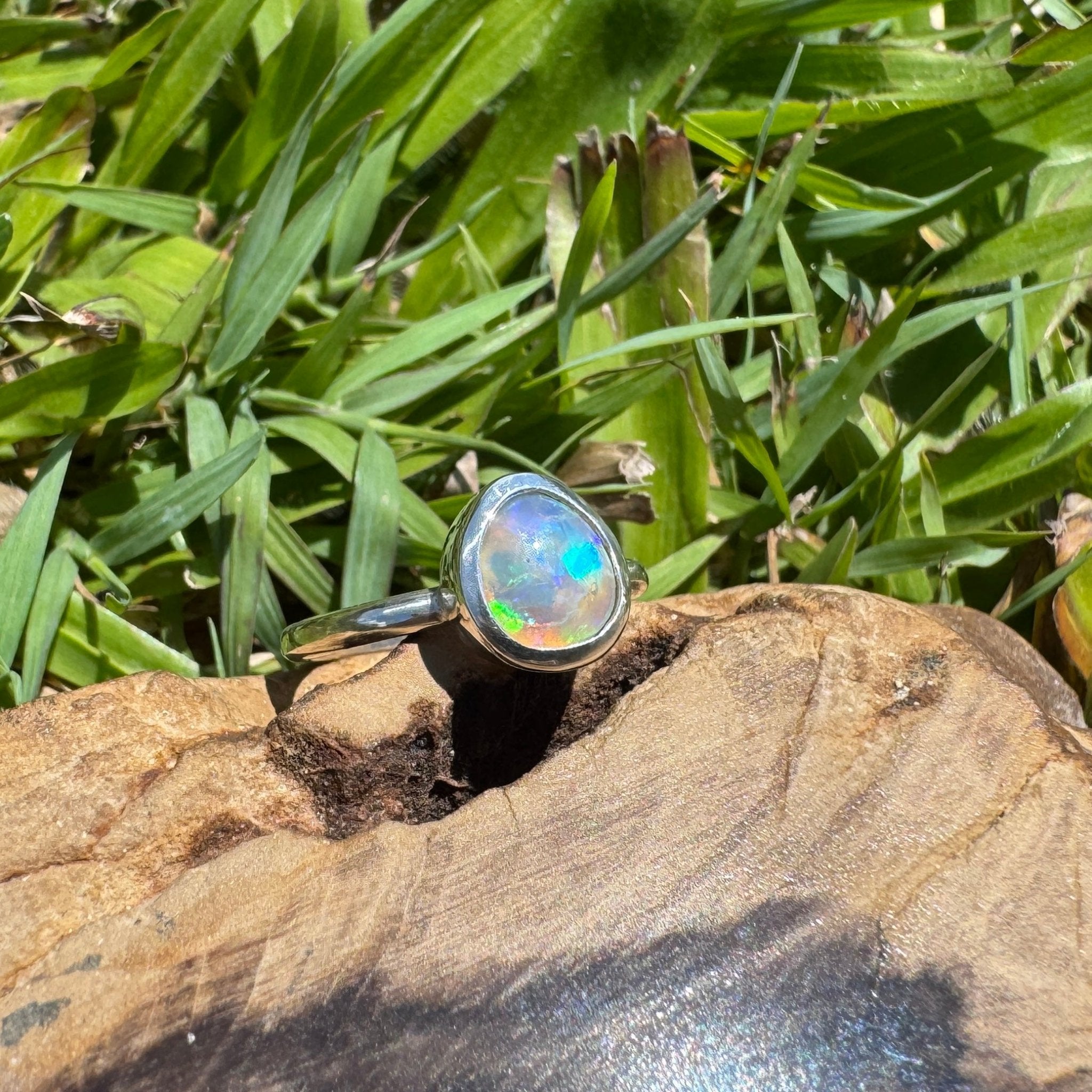 Turquoise Bay Drift - 0.8ct Solid Lightning Ridge Crystal Opal Sterling Silver Ring