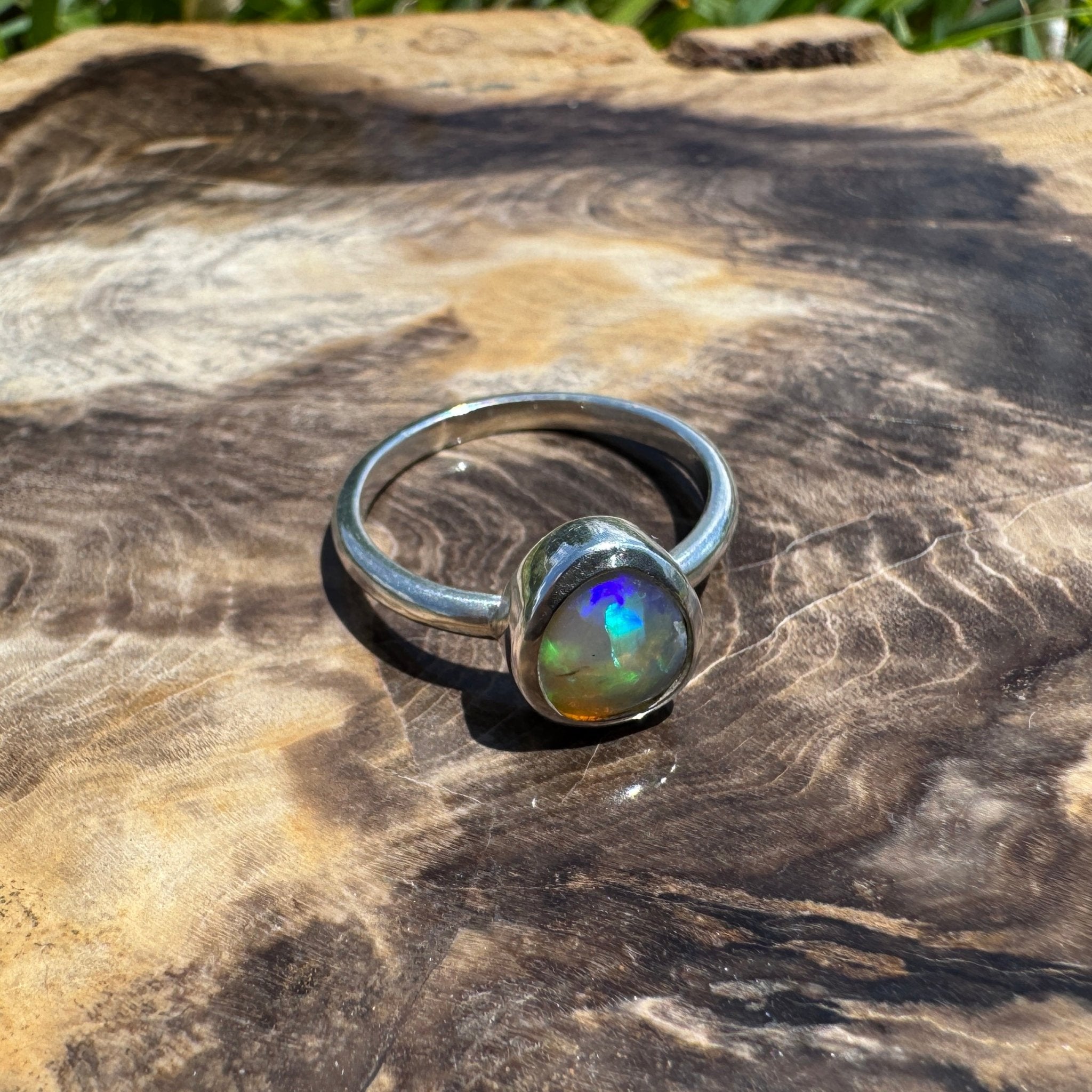 Turquoise Bay Drift - 0.8ct Solid Lightning Ridge Crystal Opal Sterling Silver Ring