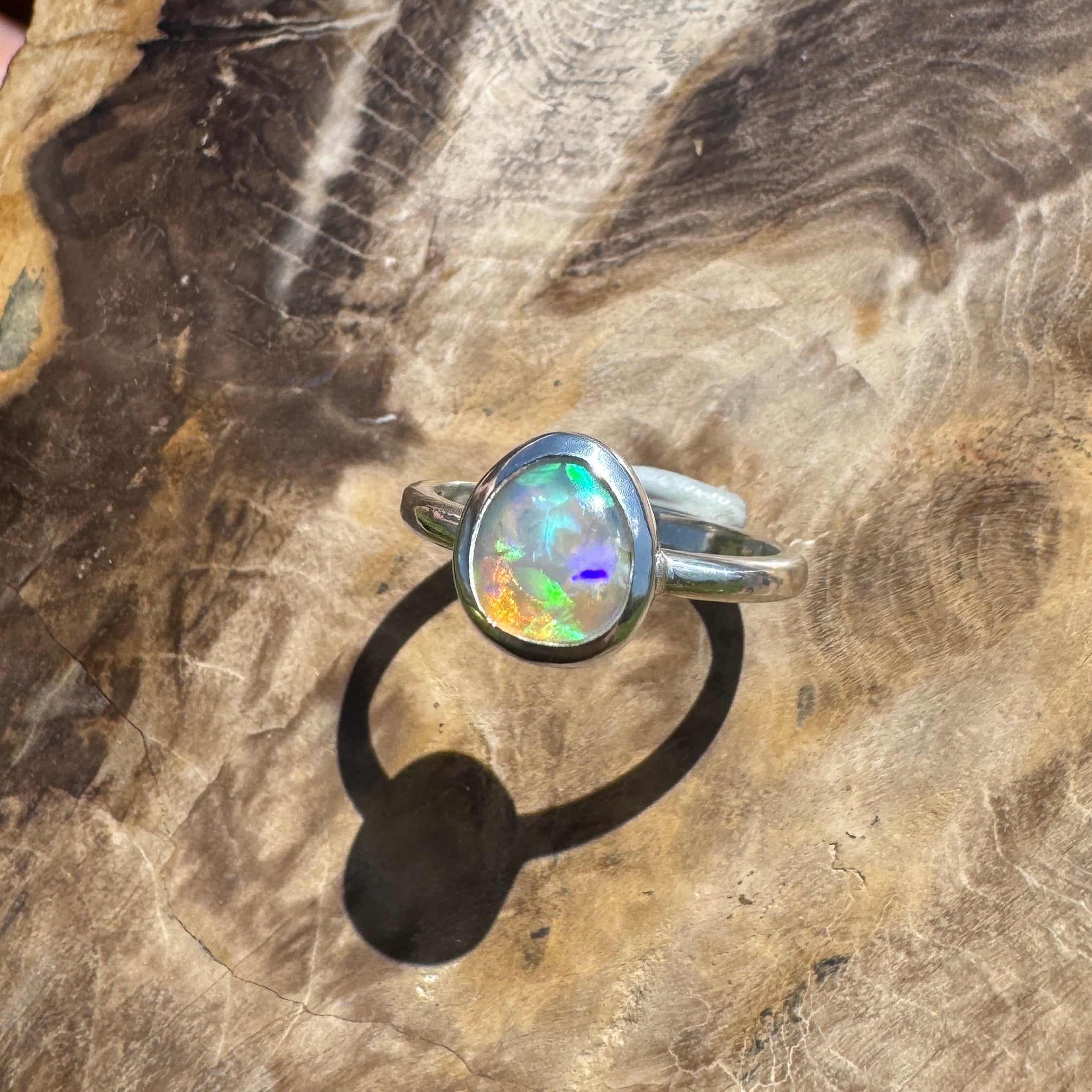 Turquoise Bay Drift - 0.8ct Solid Lightning Ridge Crystal Opal Sterling Silver Ring