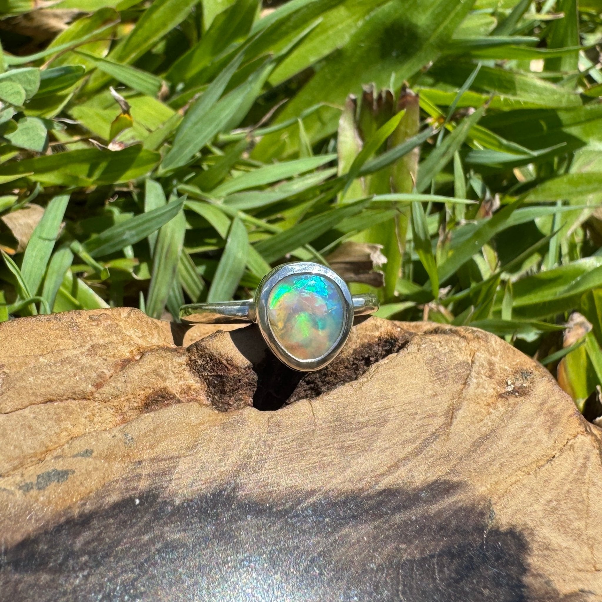 Turquoise Bay Drift - 0.8ct Solid Lightning Ridge Crystal Opal Sterling Silver Ring