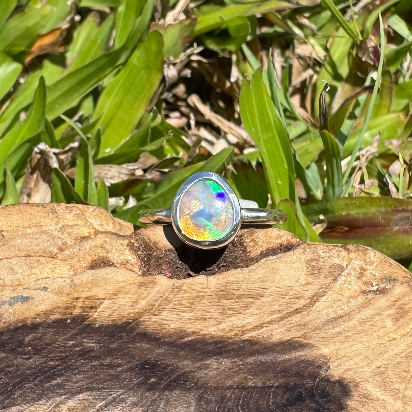 Turquoise Bay Drift - 0.8ct Solid Lightning Ridge Crystal Opal Sterling Silver Ring
