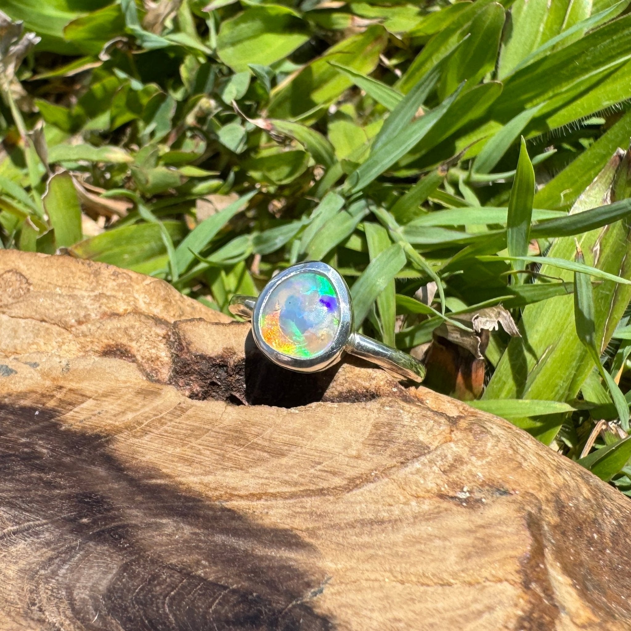 Turquoise Bay Drift - 0.8ct Solid Lightning Ridge Crystal Opal Sterling Silver Ring