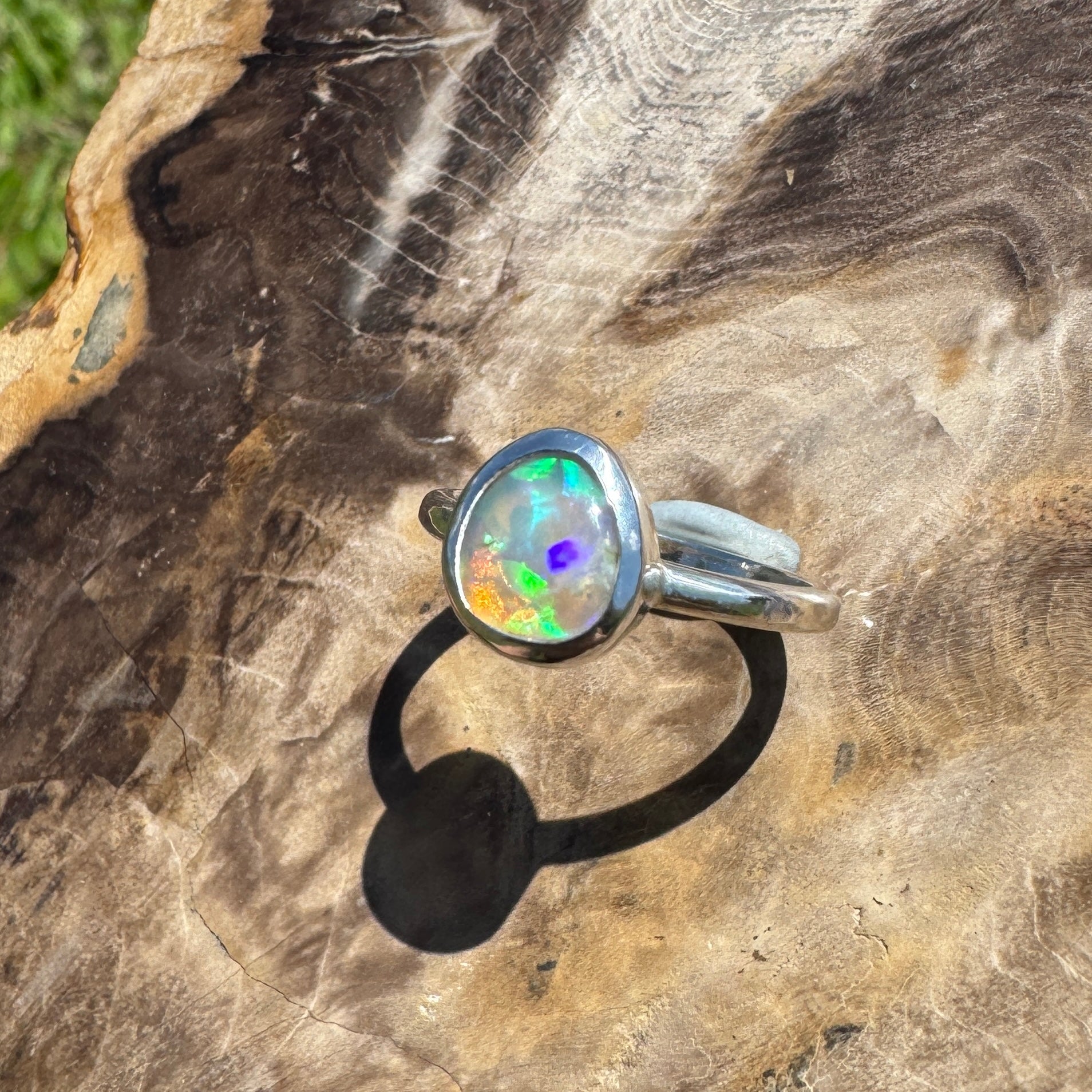 Turquoise Bay Drift - 0.8ct Solid Lightning Ridge Crystal Opal Sterling Silver Ring