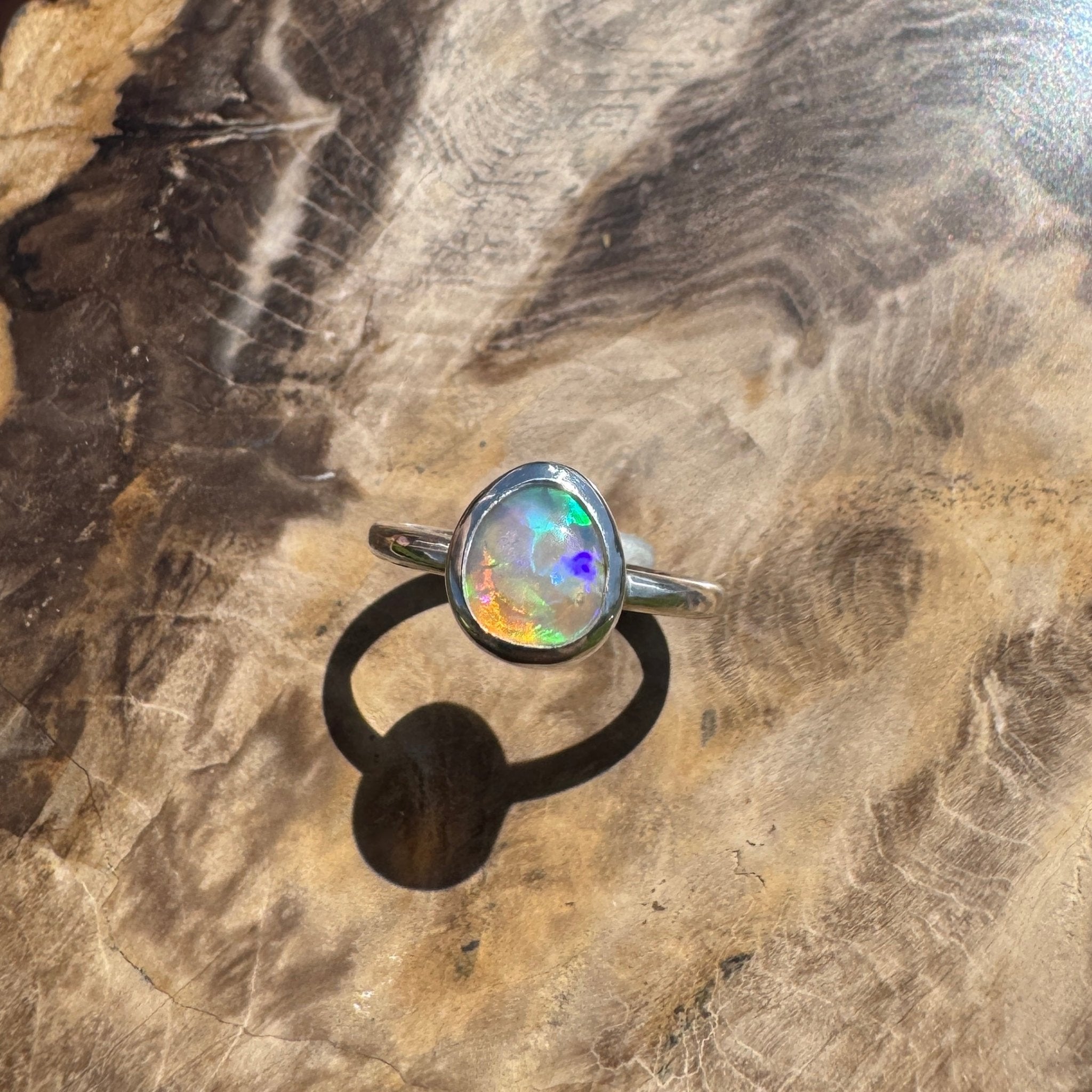 Turquoise Bay Drift - 0.8ct Solid Lightning Ridge Crystal Opal Sterling Silver Ring