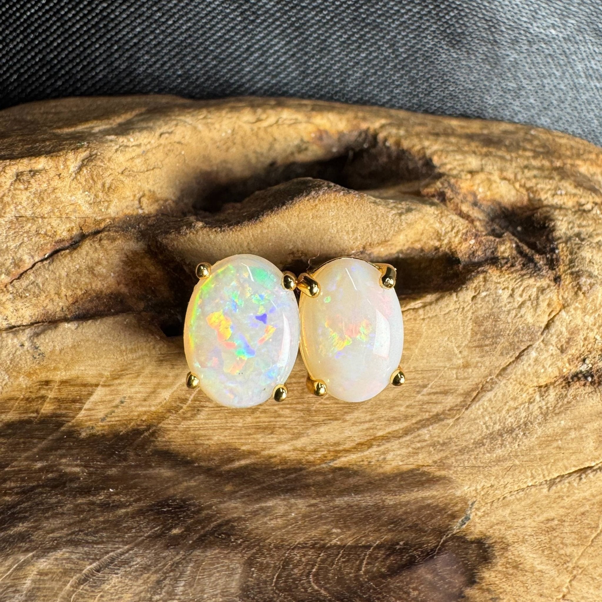 Uluru Dreaming ~ 1.6ct Solid Coober Pedy Opal Gold Plated 925 Silver Earrings