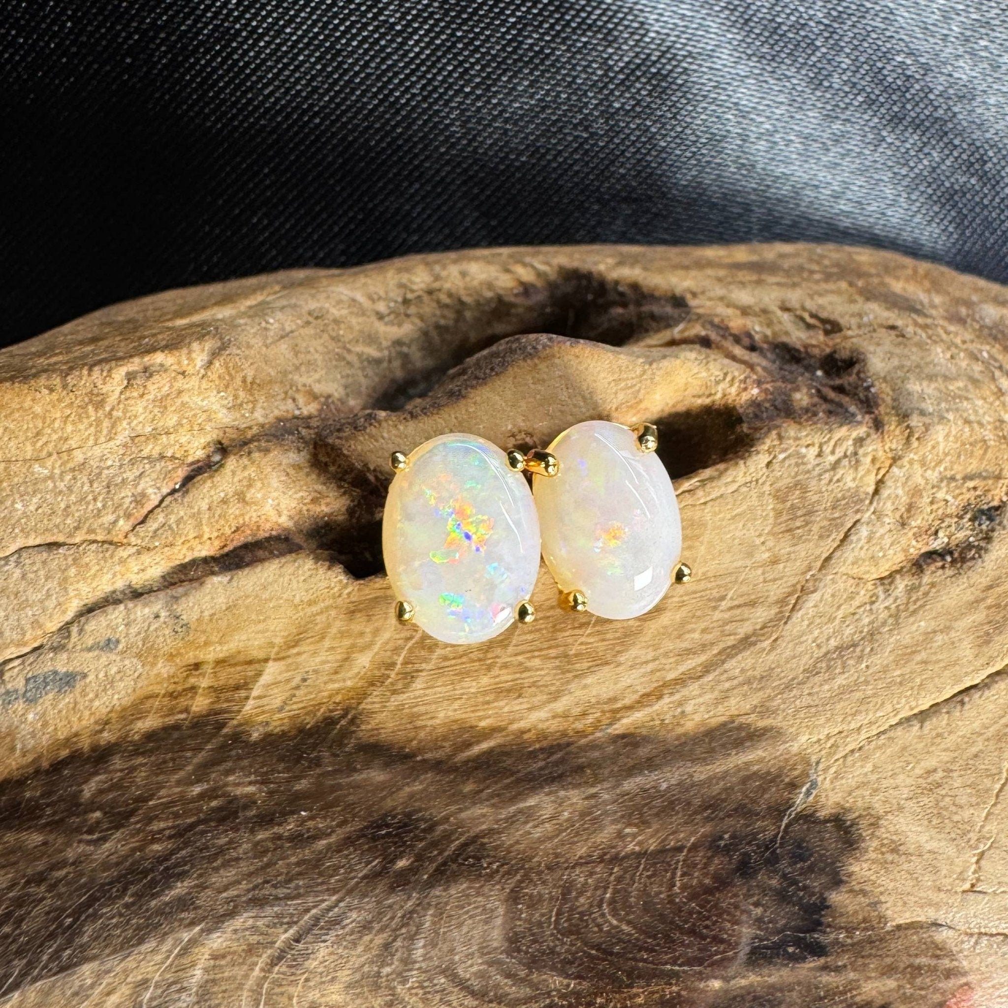 Uluru Dreaming ~ 1.6ct Solid Coober Pedy Opal Gold Plated 925 Silver Earrings