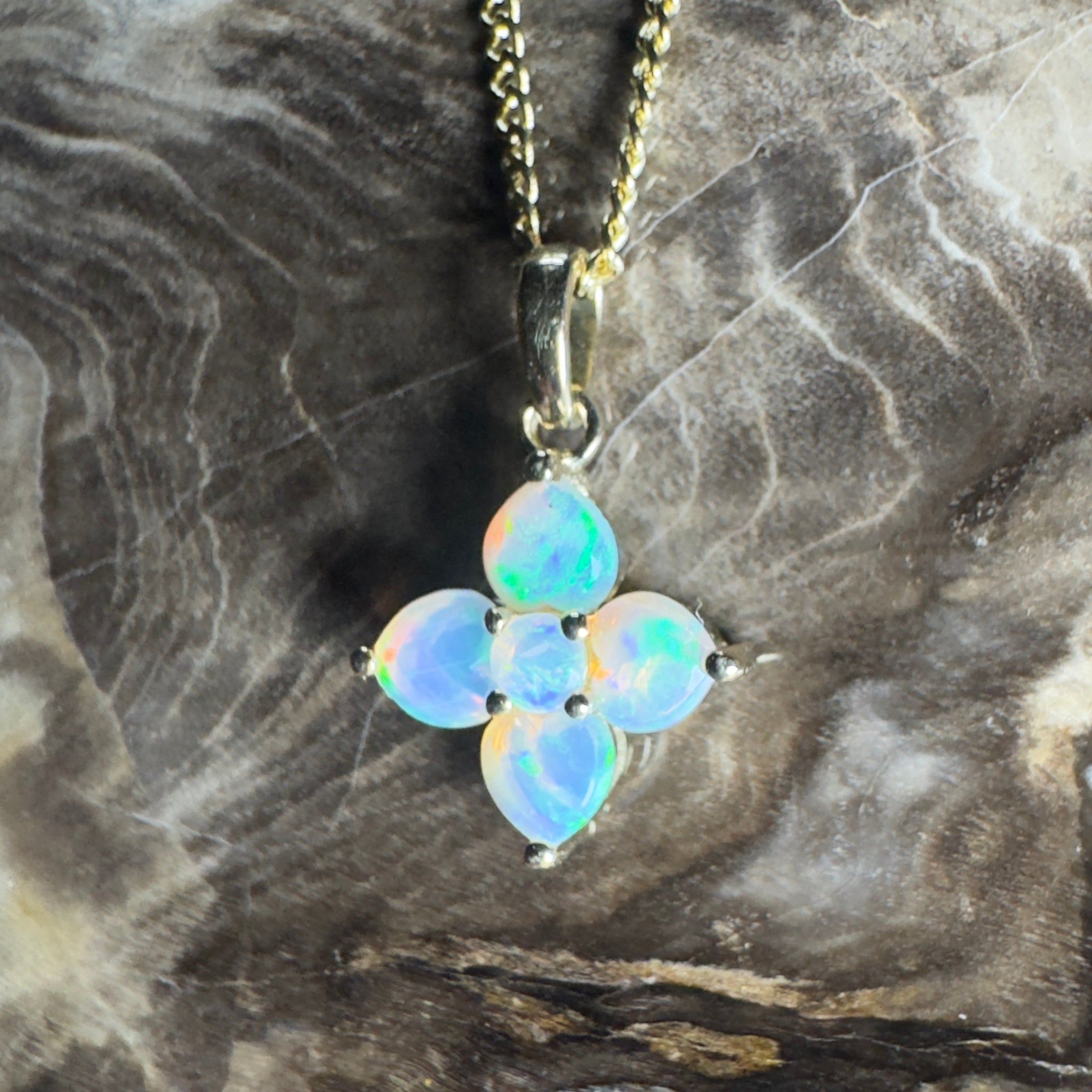 Waratah Glow ~ 9ct Solid Yellow Gold 0.4ct Coober Pedy Crystal Opal Pendant