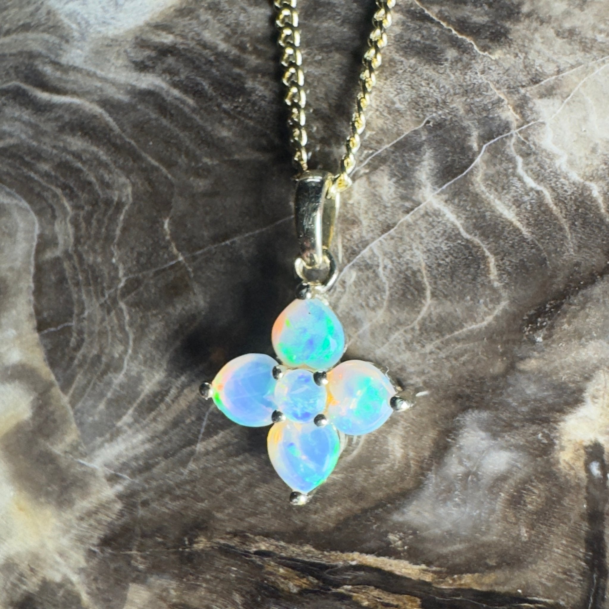 Waratah Glow ~ 9ct Solid Yellow Gold 0.4ct Coober Pedy Crystal Opal Pendant