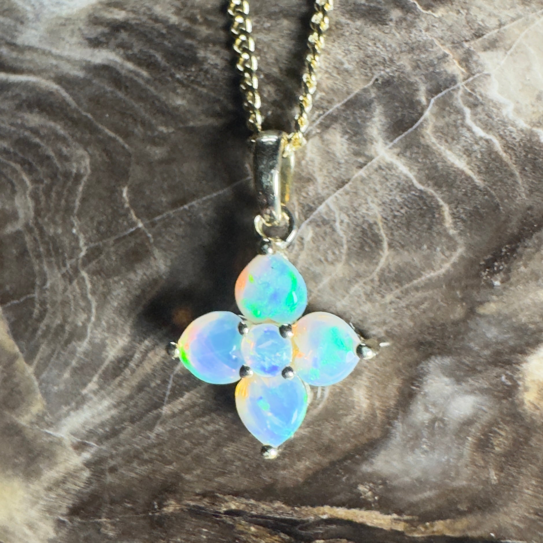Waratah Glow ~ 9ct Solid Yellow Gold 0.4ct Coober Pedy Crystal Opal Pendant