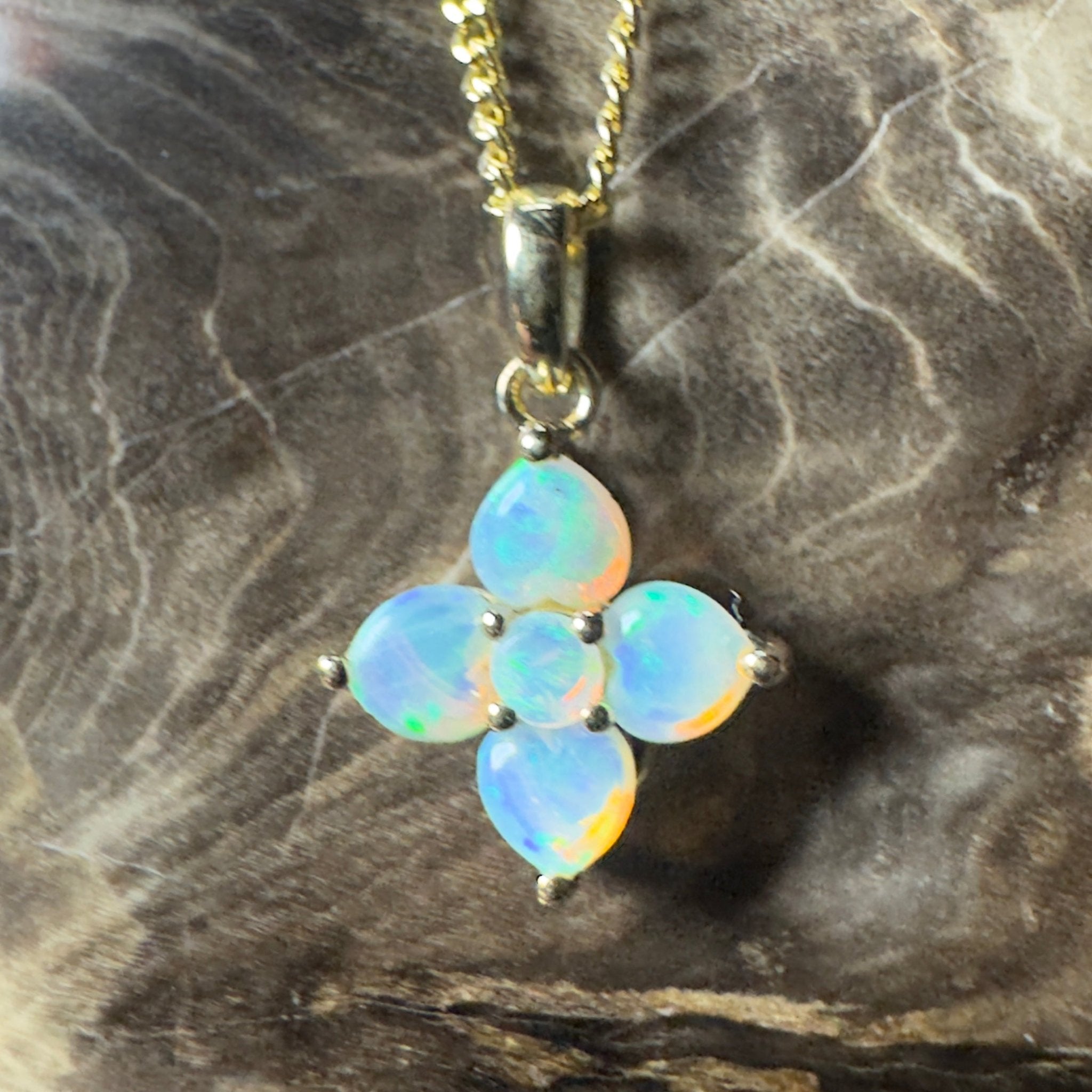 Waratah Glow ~ 9ct Solid Yellow Gold 0.4ct Coober Pedy Crystal Opal Pendant