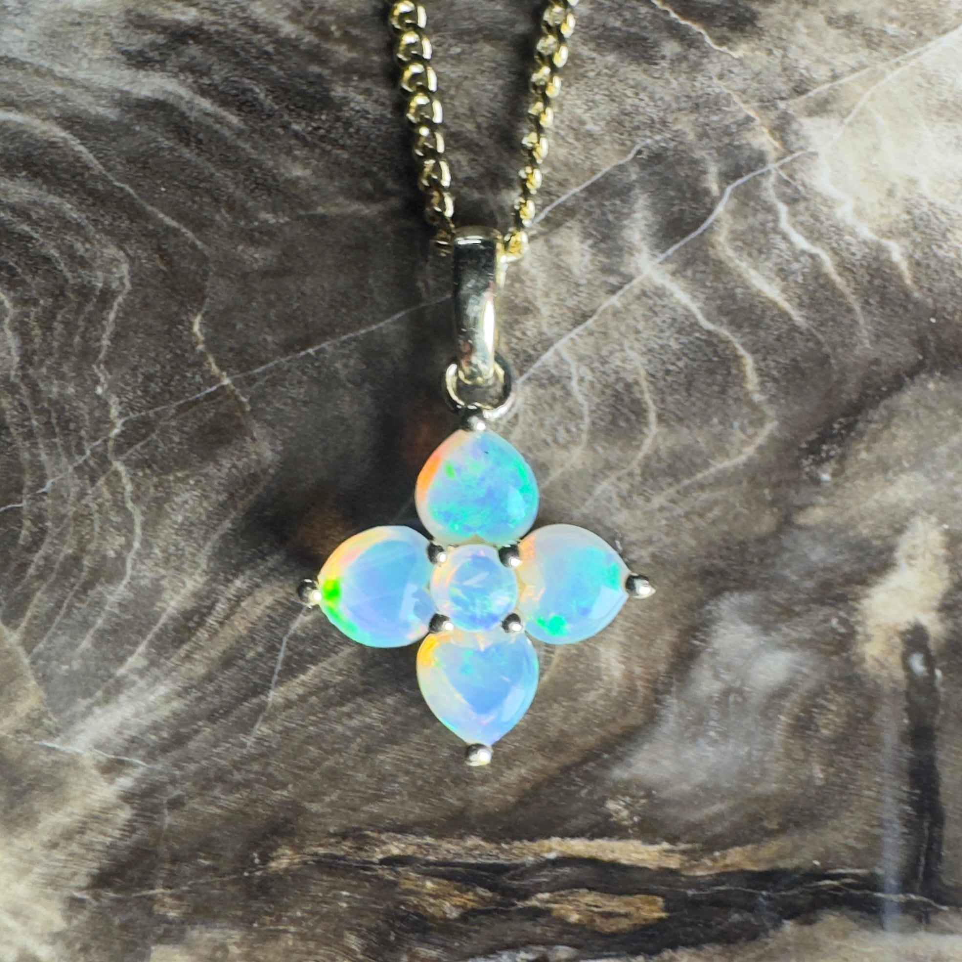 Waratah Glow ~ 9ct Solid Yellow Gold 0.4ct Coober Pedy Crystal Opal Pendant