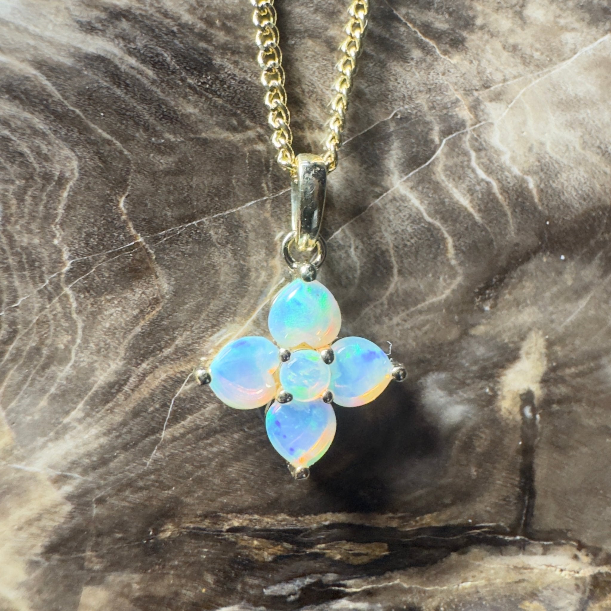Waratah Glow ~ 9ct Solid Yellow Gold 0.4ct Coober Pedy Crystal Opal Pendant