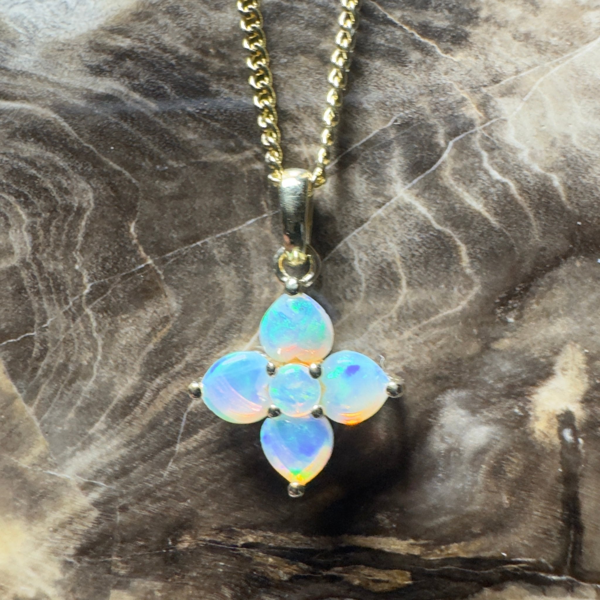Waratah Glow ~ 9ct Solid Yellow Gold 0.4ct Coober Pedy Crystal Opal Pendant