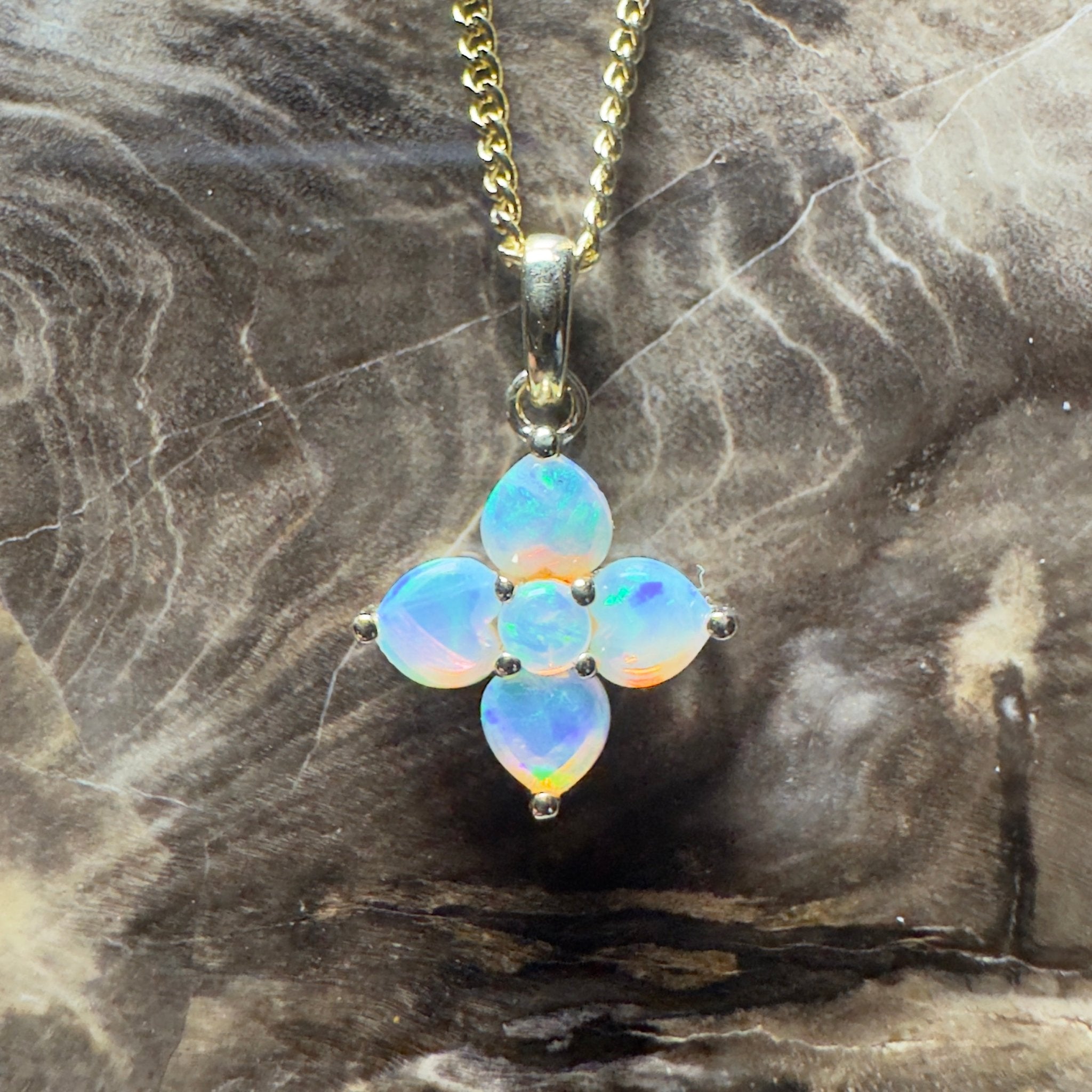 Waratah Glow ~ 9ct Solid Yellow Gold 0.4ct Coober Pedy Crystal Opal Pendant