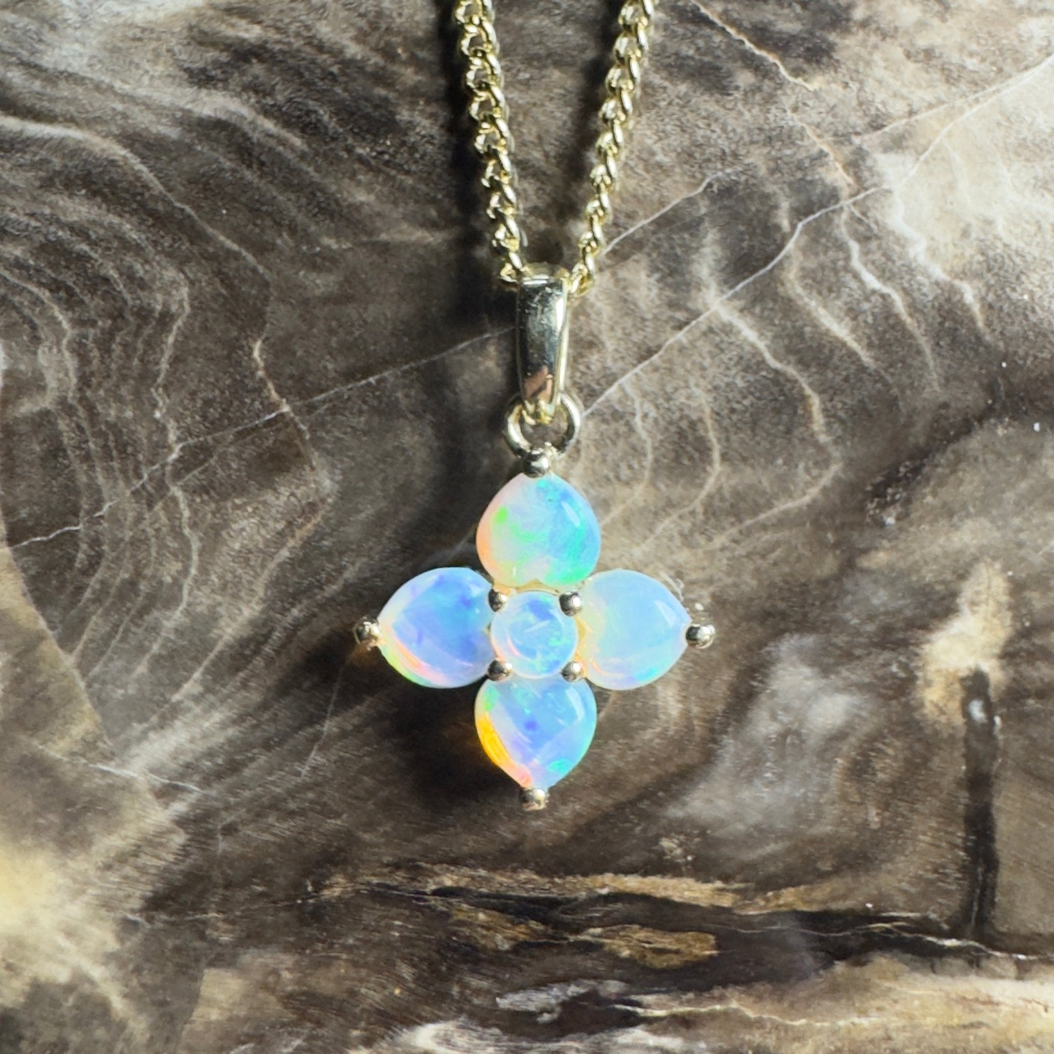 Waratah Glow ~ 9ct Solid Yellow Gold 0.4ct Coober Pedy Crystal Opal Pendant