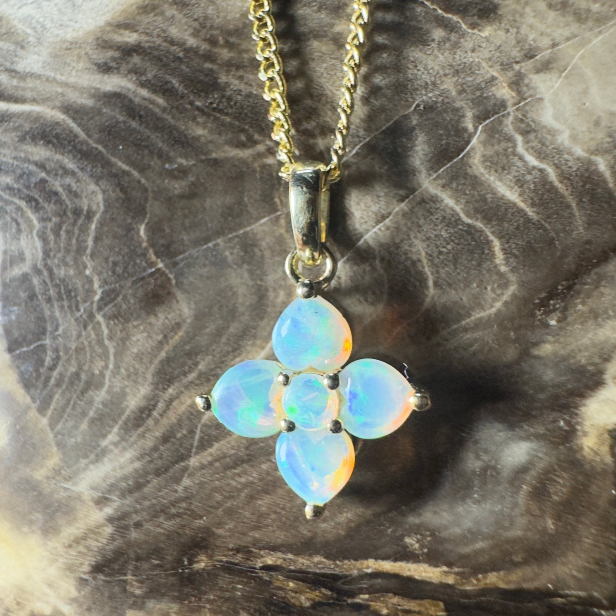 Waratah Glow ~ 9ct Solid Yellow Gold 0.4ct Coober Pedy Crystal Opal Pendant