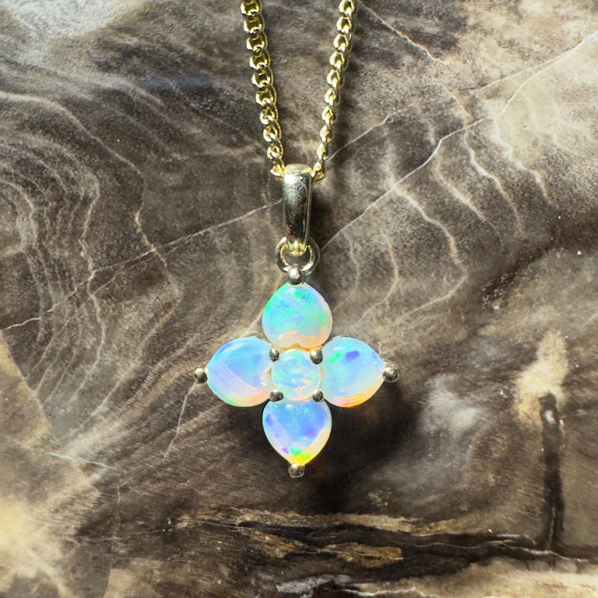 Waratah Glow ~ 9ct Solid Yellow Gold 0.4ct Coober Pedy Crystal Opal Pendant
