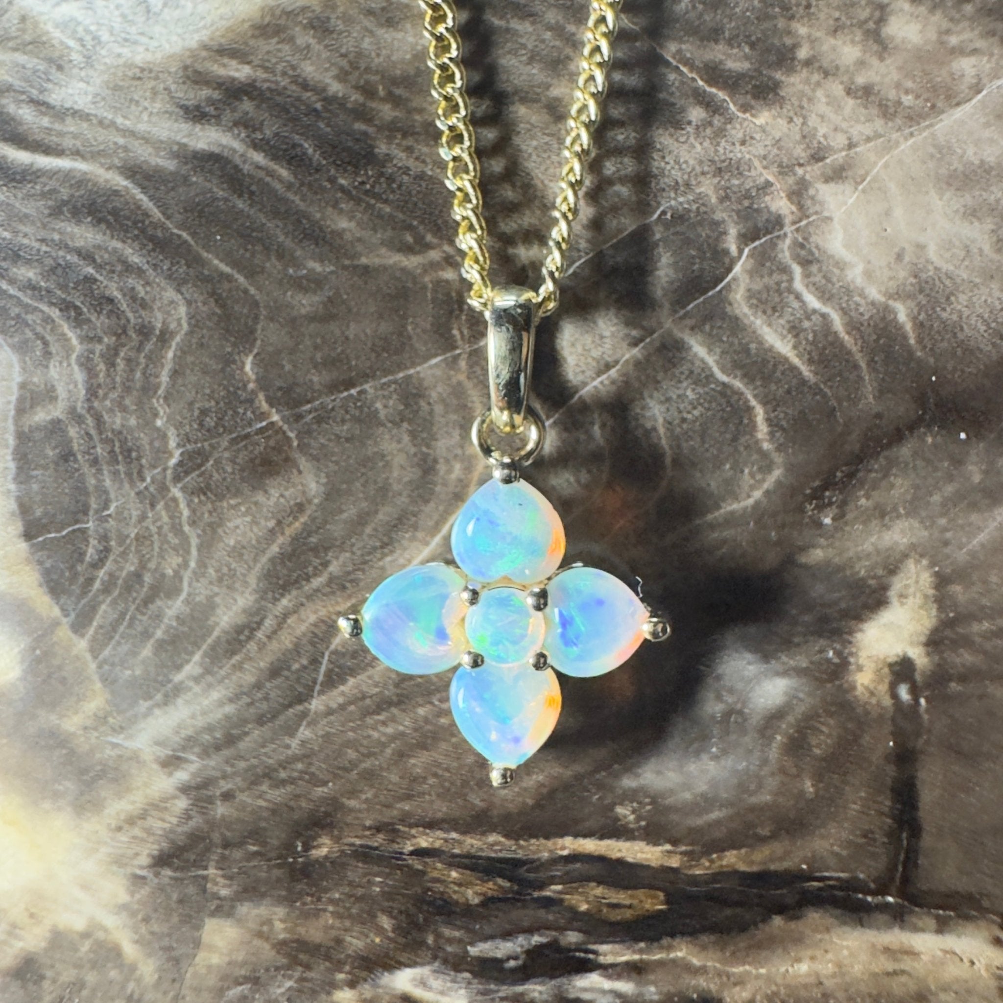 Waratah Glow ~ 9ct Solid Yellow Gold 0.4ct Coober Pedy Crystal Opal Pendant