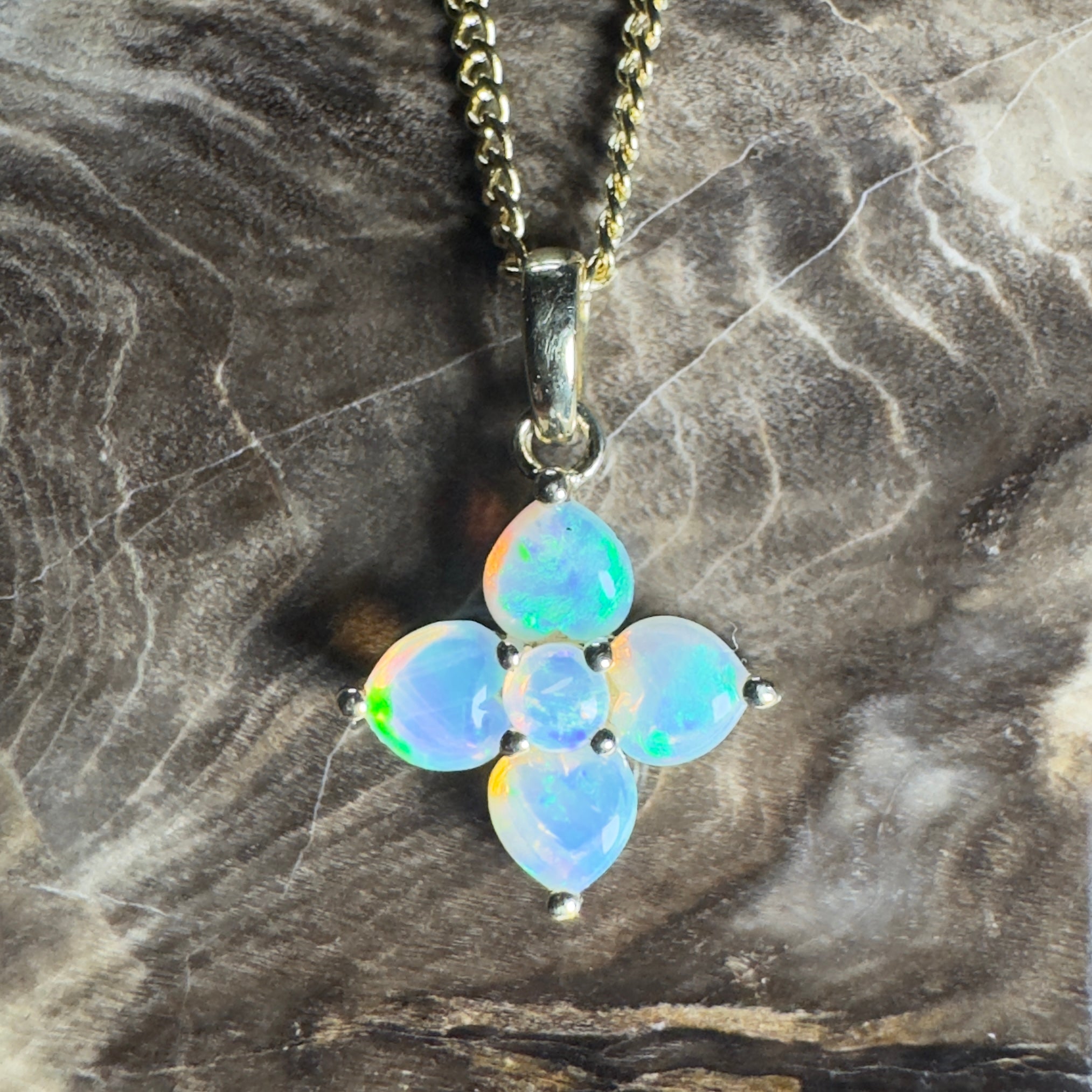 Waratah Glow ~ 9ct Solid Yellow Gold 0.4ct Coober Pedy Crystal Opal Pendant