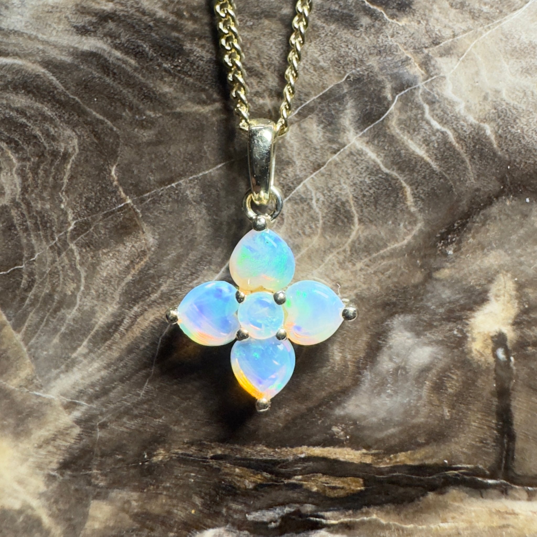 Waratah Glow ~ 9ct Solid Yellow Gold 0.4ct Coober Pedy Crystal Opal Pendant