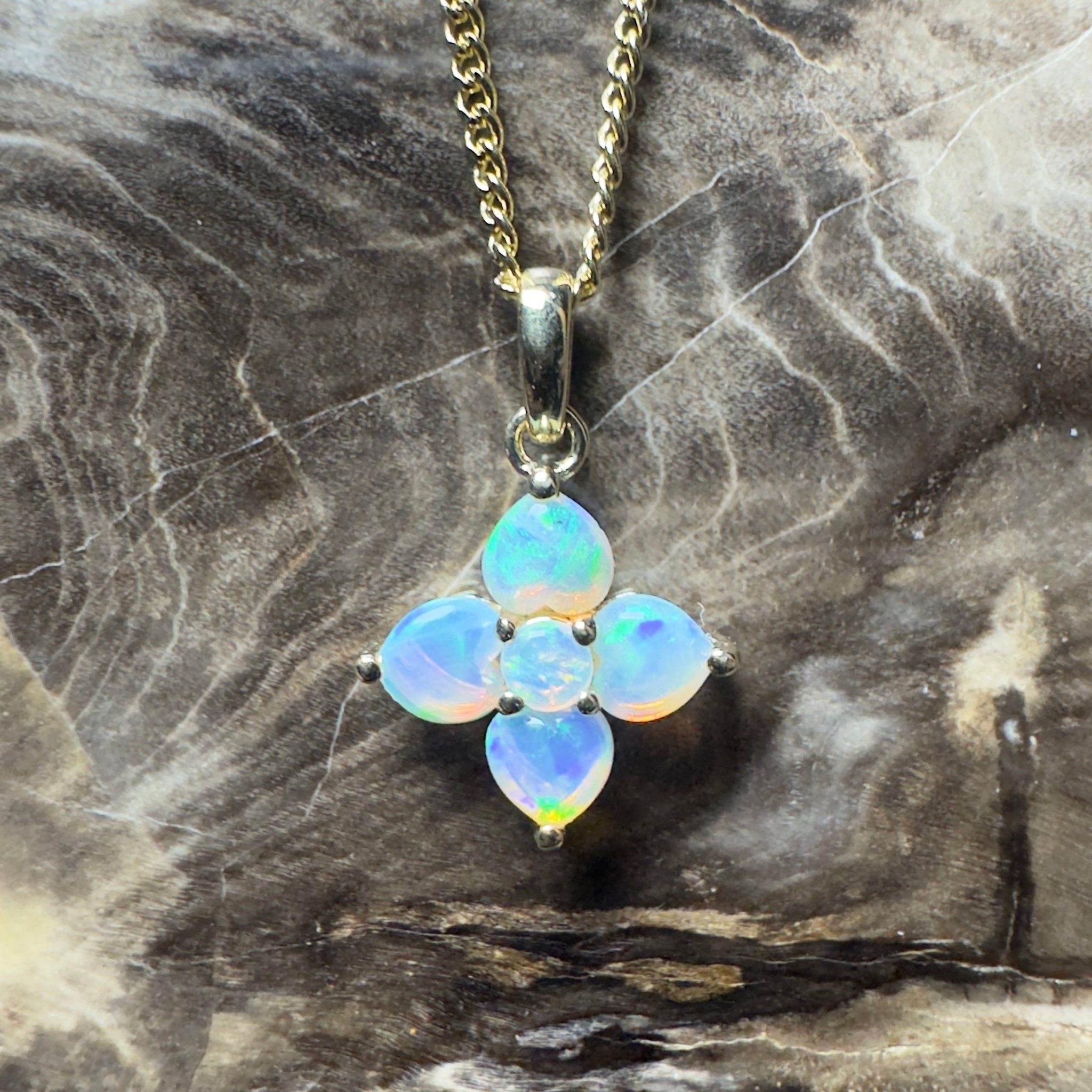 Waratah Glow ~ 9ct Solid Yellow Gold 0.4ct Coober Pedy Crystal Opal Pendant