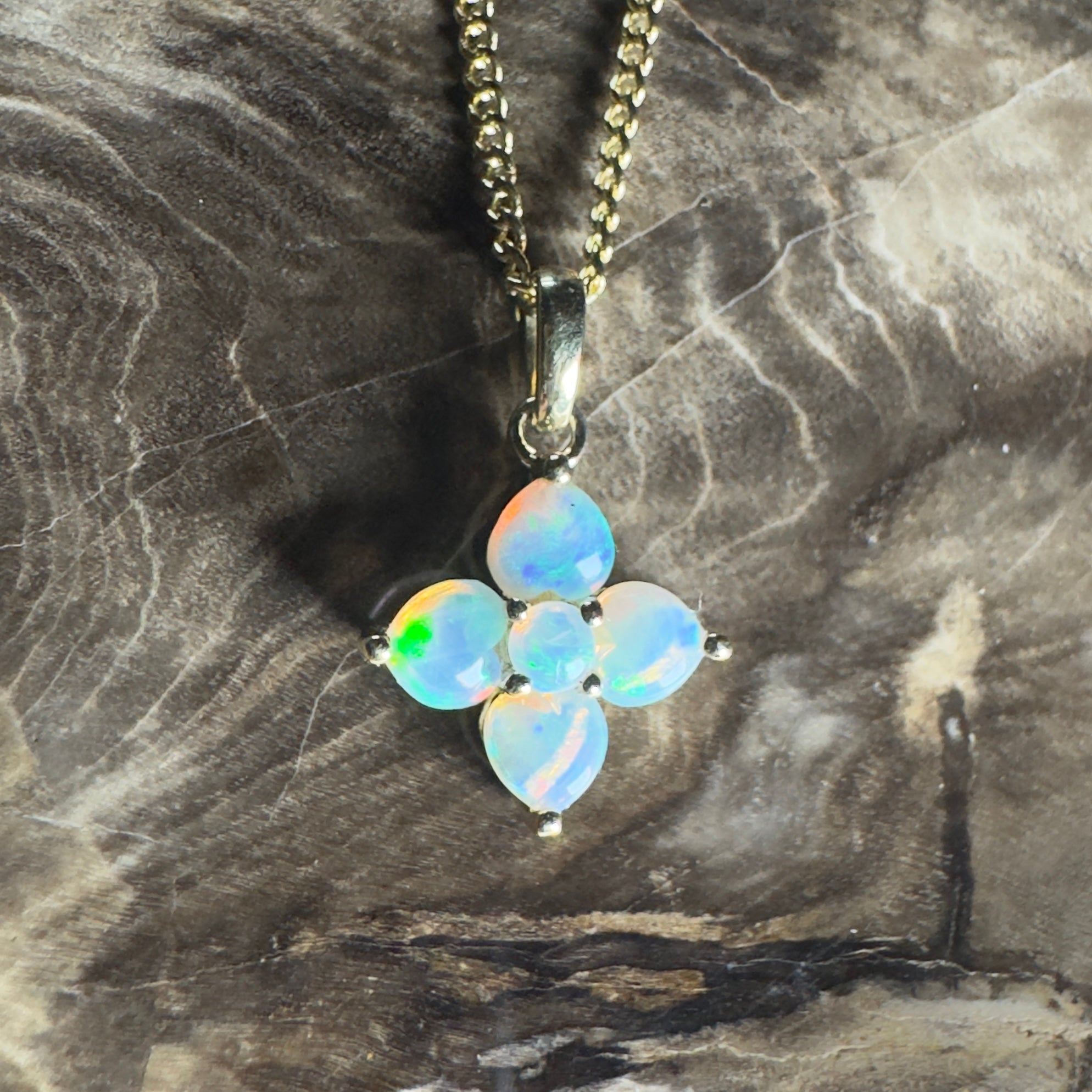 Waratah Glow ~ 9ct Solid Yellow Gold 0.4ct Coober Pedy Crystal Opal Pendant