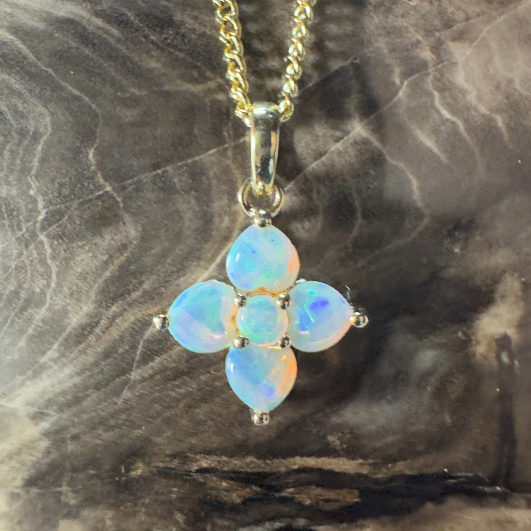 Waratah Glow ~ 9ct Solid Yellow Gold 0.4ct Coober Pedy Crystal Opal Pendant